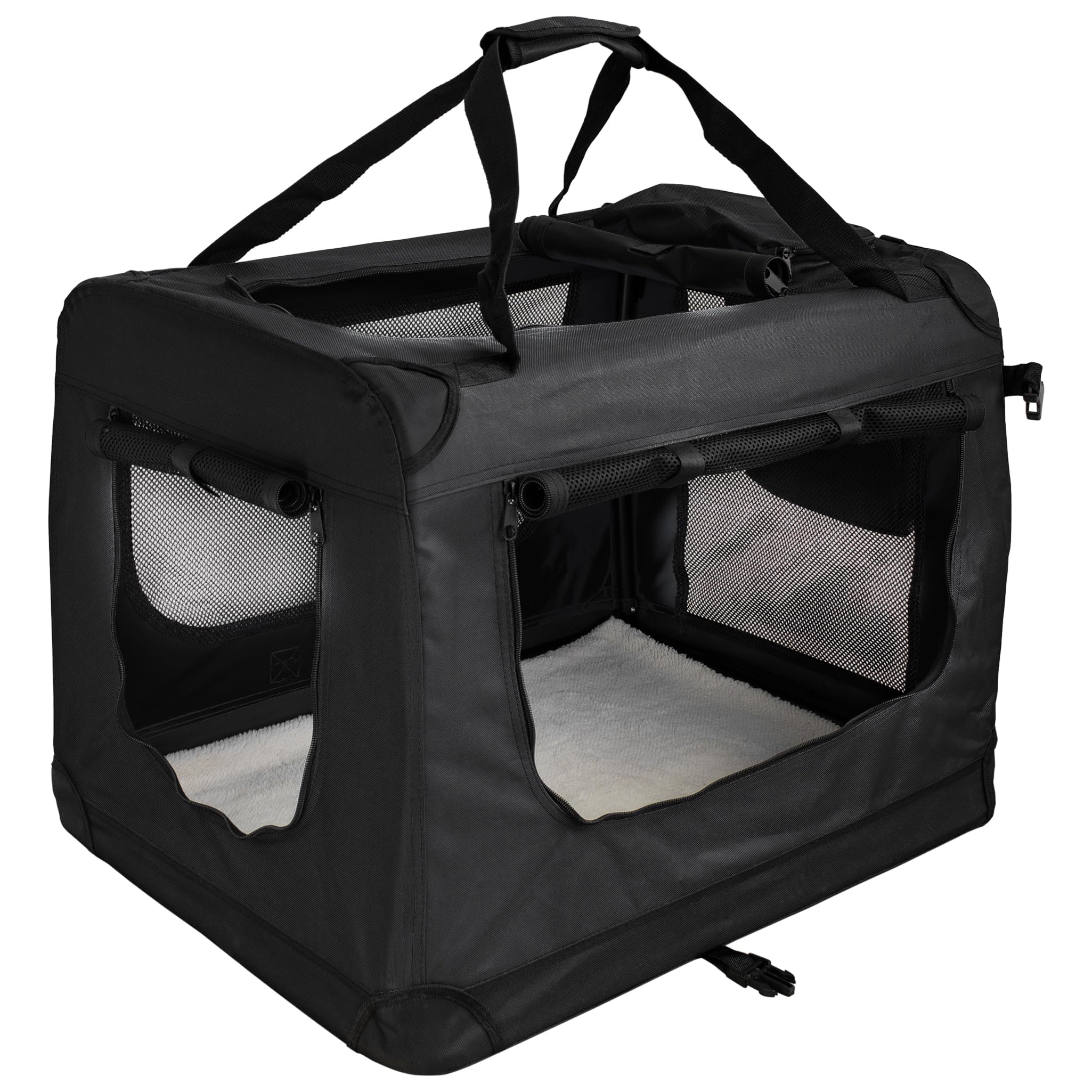 Trasportino pieghevole per cani, taglia L, 70 x 52 x 51 cm, nero, per il trasporto di gatti, cani, conigli, grandi e piccoli, per auto Petigi
