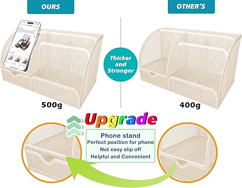 Miniatura 2 de Boutilon Organizador de escritorio de malla, suministros de oficina, organizador estacionario con 6 compartimentos y 1 cajón, soporte multifuncional