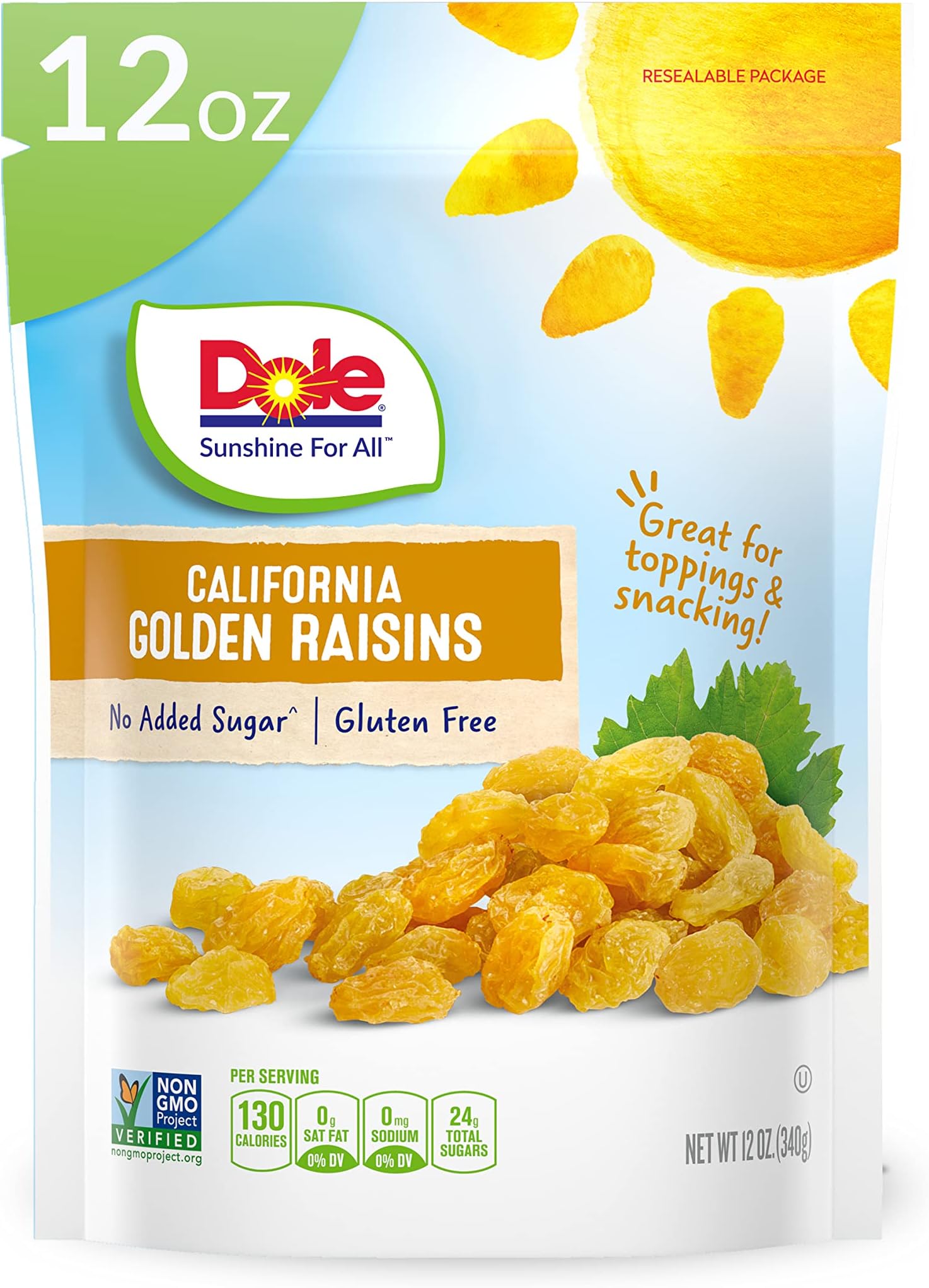 Dole California Golden Raisins, Dried Fruit, Healthy Snack, 12 Oz