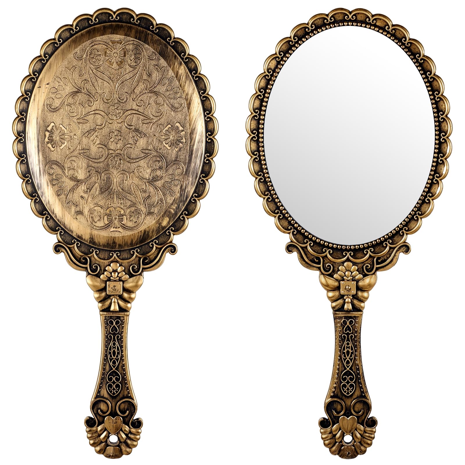 Hand Mirrors with Handle, Vintage Handheld Makeup Mirror Elegant Handle Mirror Portable Plastic Handheld Travel Mirrors for Women Face Makeup Travel Party Desk Carry Accessories-image-20