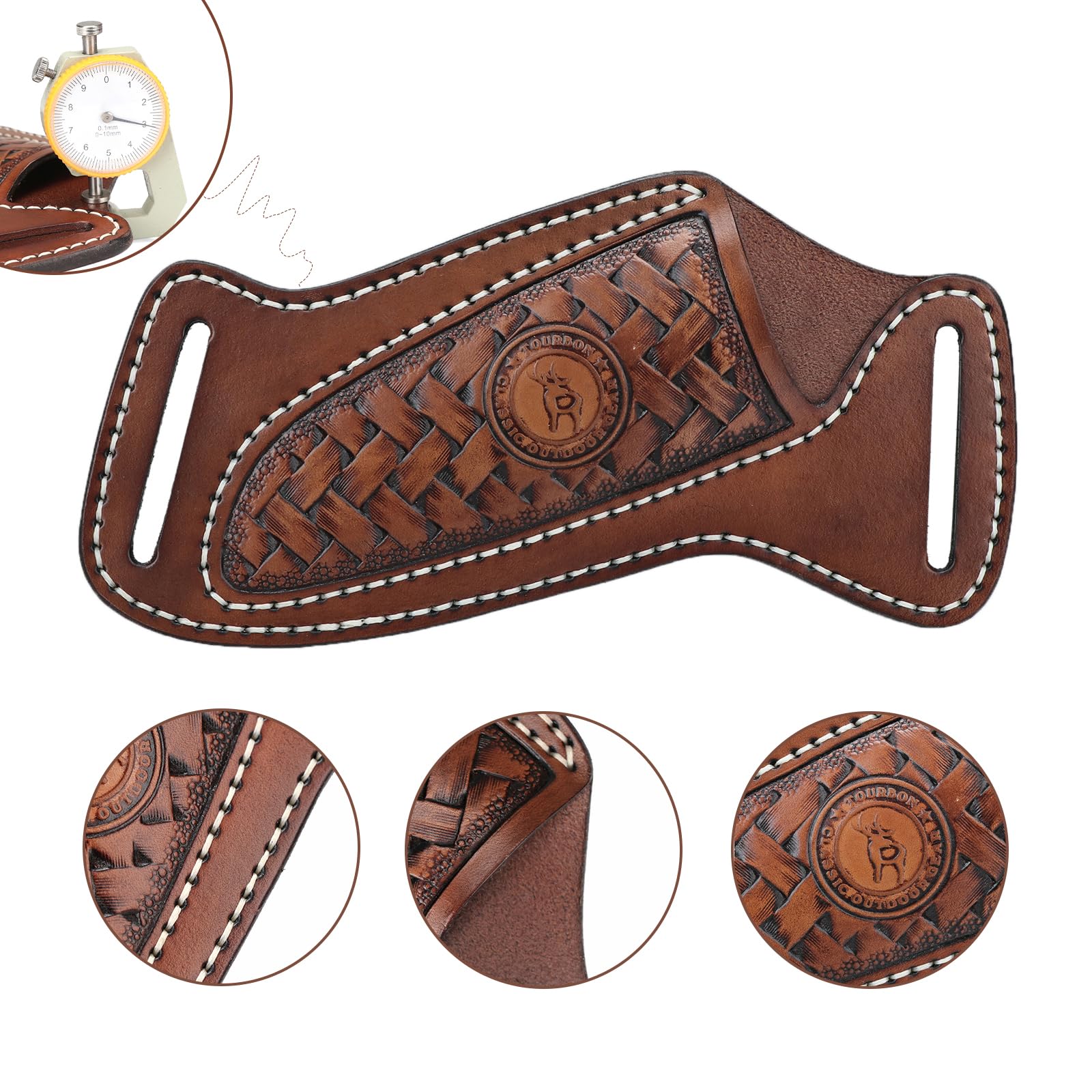 TOURBON Gaine de Couteau Horizontale en Cuir pour Ceinture EDC étui Couteau Droit Pochette à Outils Cadeau Fait Main pour Hommes, T-LP00414