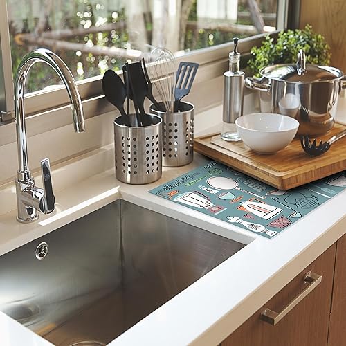 Miniatura 6 de Juego de utensilios de cocina de 18 x 24 pulgadas, tapete de secado de platos para encimera de cocina, microfibra ultra absorbente, cafetera, bar,