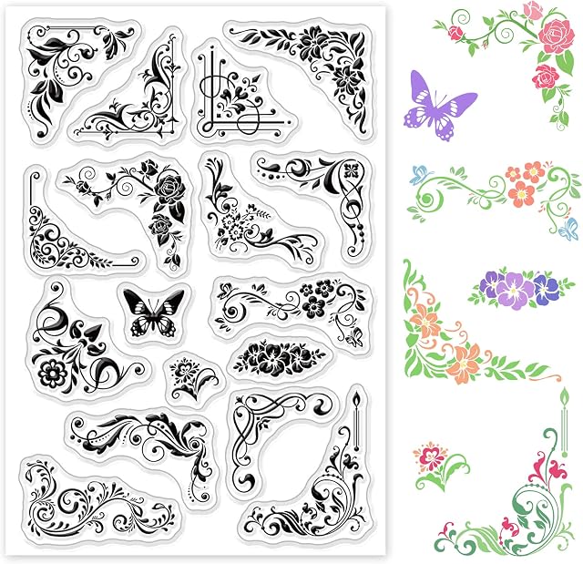 GLOBLELAND Corner Lace Clear Stamps Silicone Stamp Seal Transparent Silicone Stamps for Card Making Decoration and DIY Scrapbooking