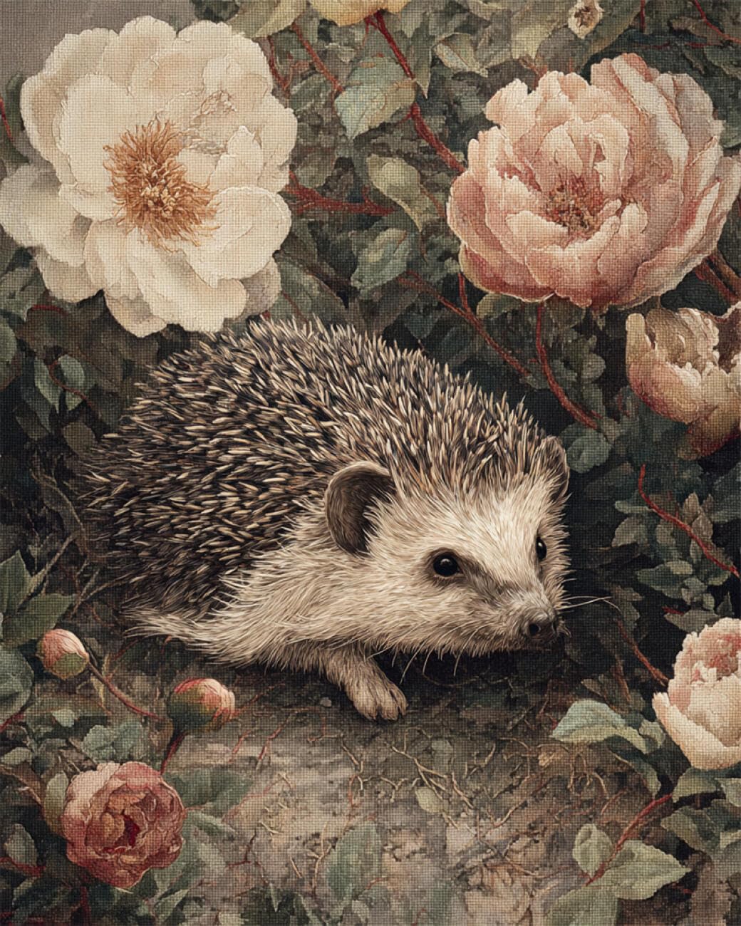 RKFLGEW DIY Embroidery Set Hedgehogs and Flowers 30x40cm