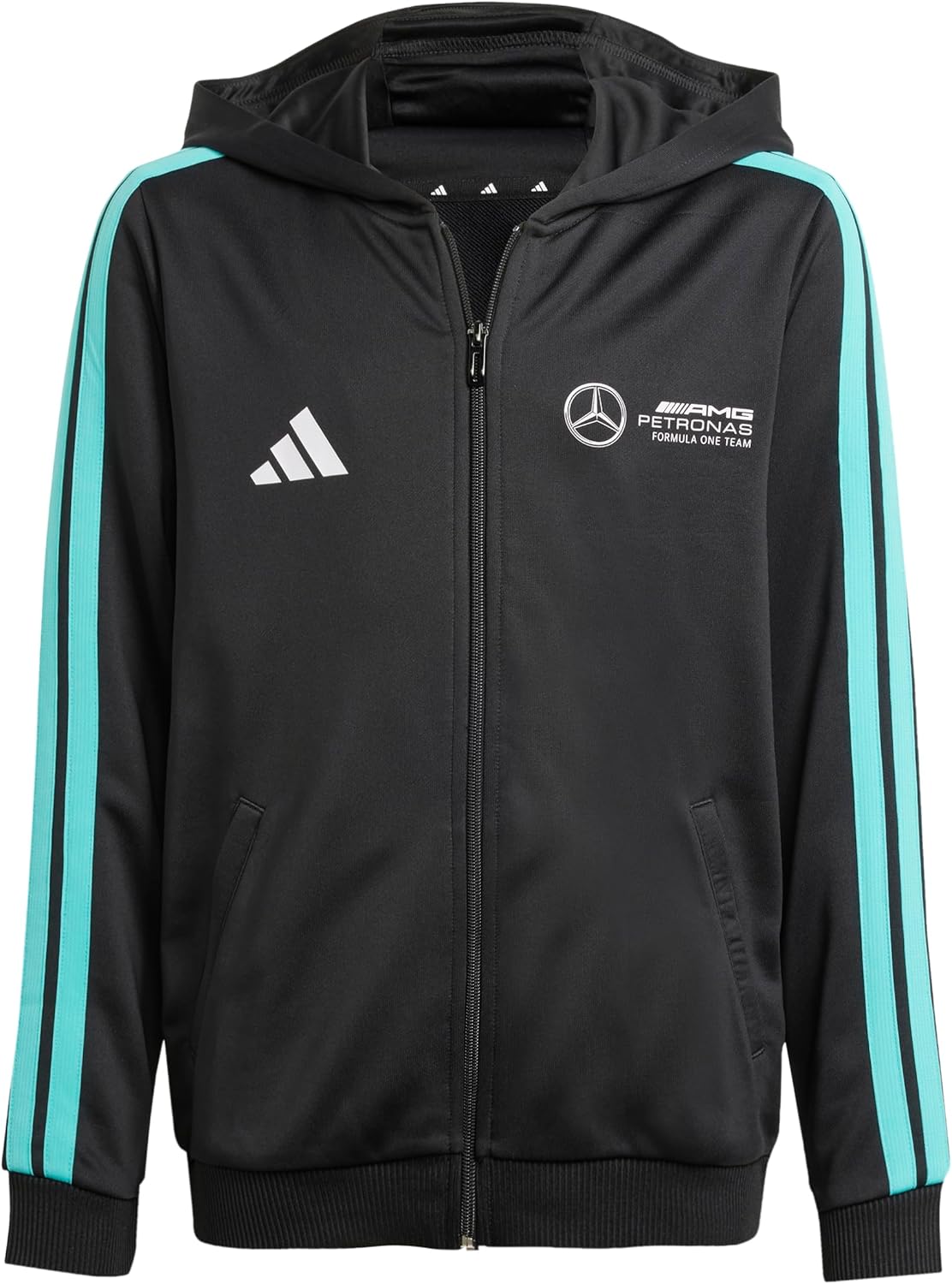 adidas Boys Mercedes - AMG Petronas Formula 1 Team Full Hooded Track Top, Black/White, Small