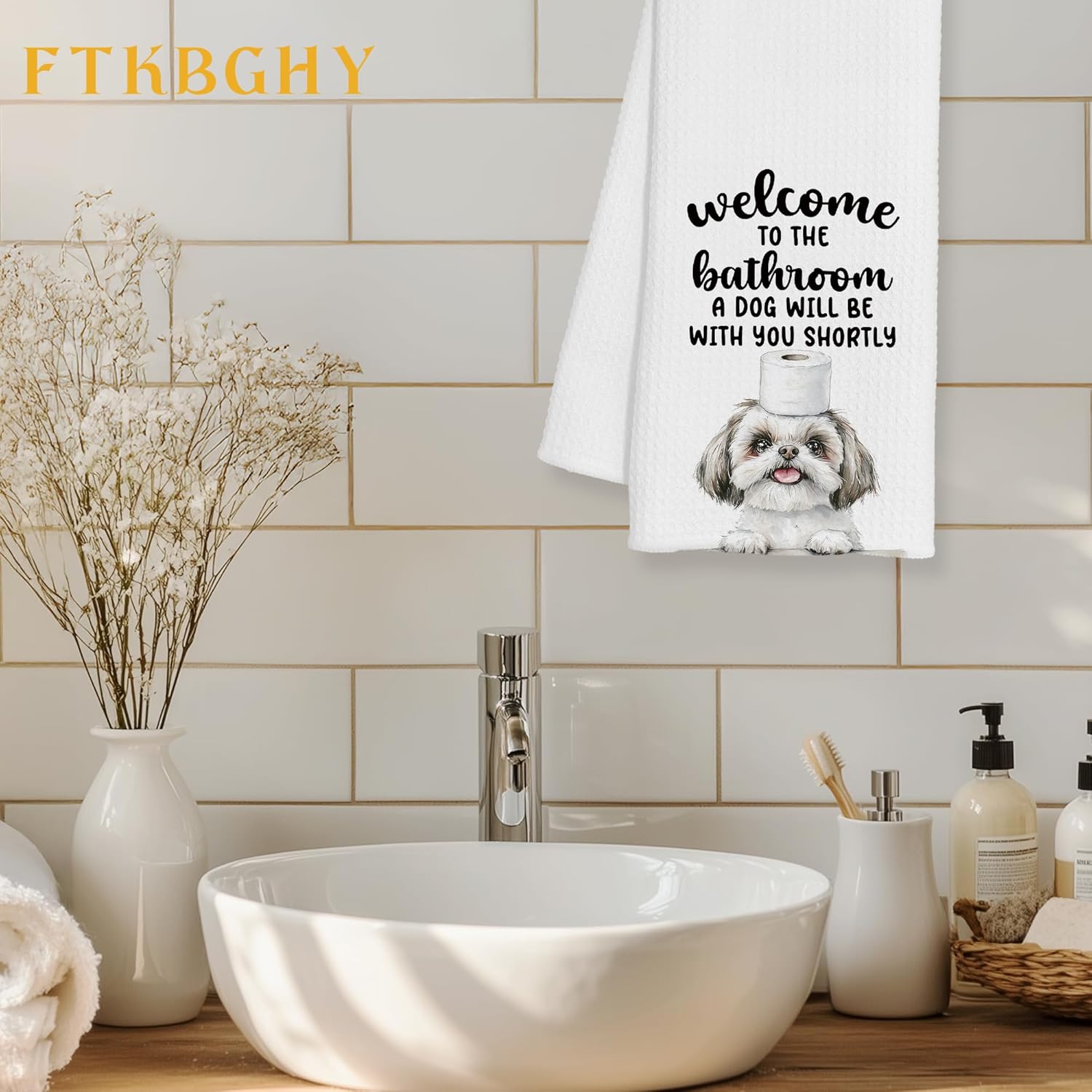 Funny Shih Tzu Hand Towels for Bathroom Decor, Dog Lover Gifts for Women Men, Shih Tzu Gifts Decorative Hand Towels for Bathroom Restroom Room, 16x24 Inch - Image 2