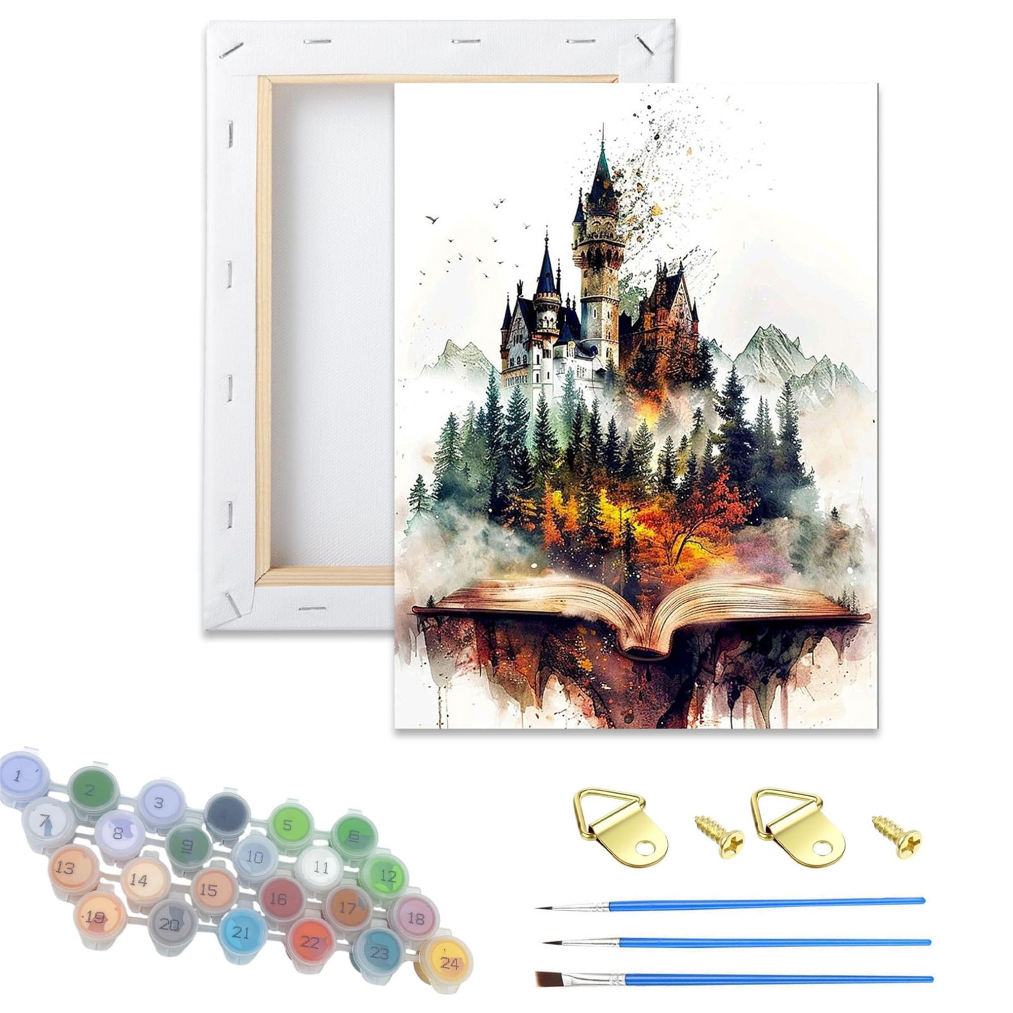Zhosoho Castle Wooden Framed Paint By Number For Adults,Diy Painting Kits For Adult,Color By Numbers Acrylic,Paint By Number Canvas Crafts Watercolor For Beginner Home Decor. (Castle)