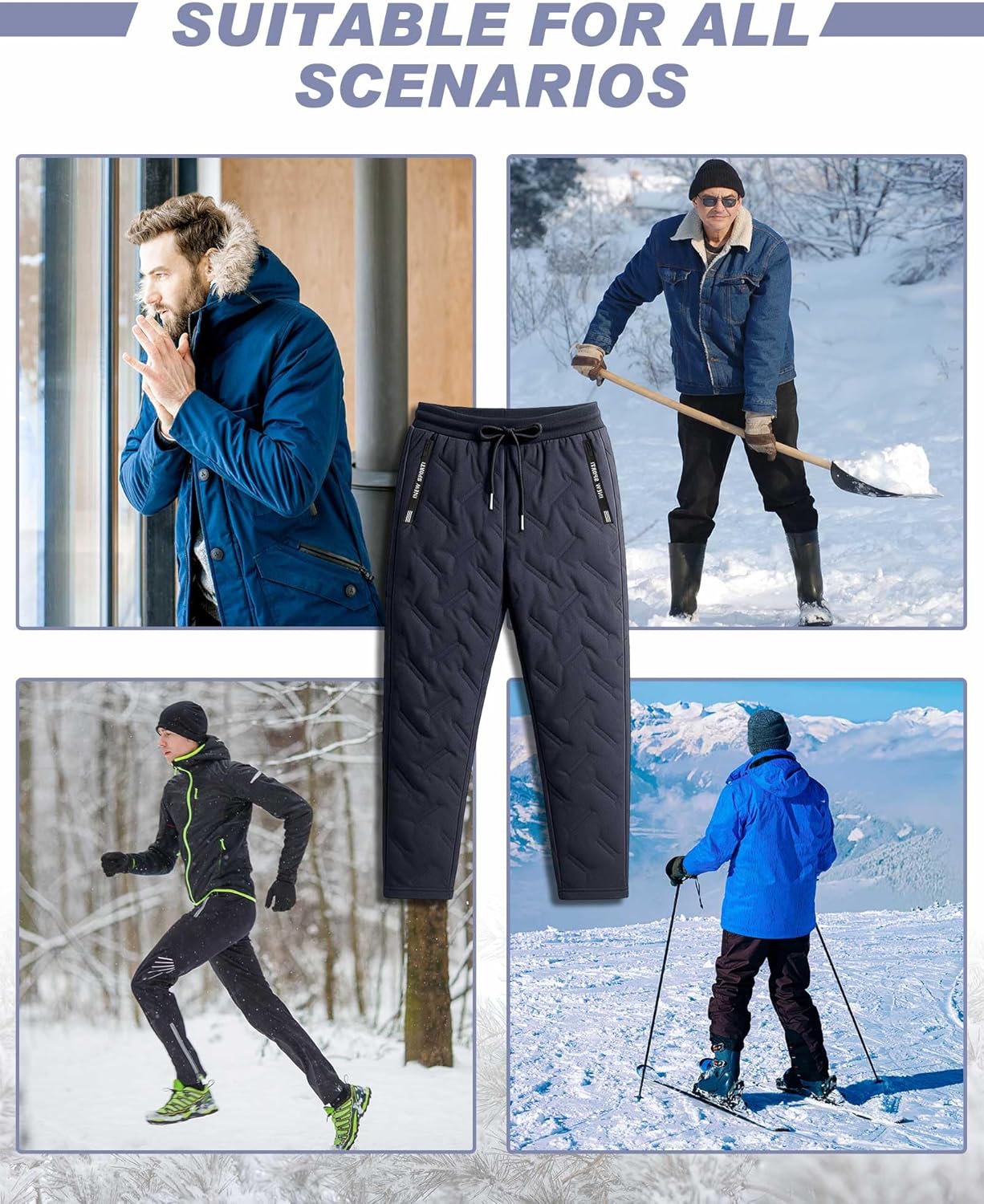 1 Pcs Fleece Lined Pants Men Sherpa Lined Sweatpants Windproof Track Joggers Snow Winter Thermal Pants with Zipper - Image 6