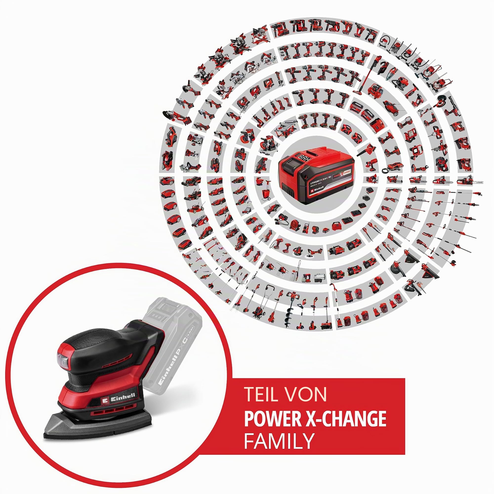 Einhell Akku-Multischleifer TE-OS 18/150-2 Li PXC (18 V, 24000 U/min, 2 mm Schwingkreis, Staubfangbox, Staubabsaugadapter, inkl. 6x Schleifpapier, Akku und Ladegerät)