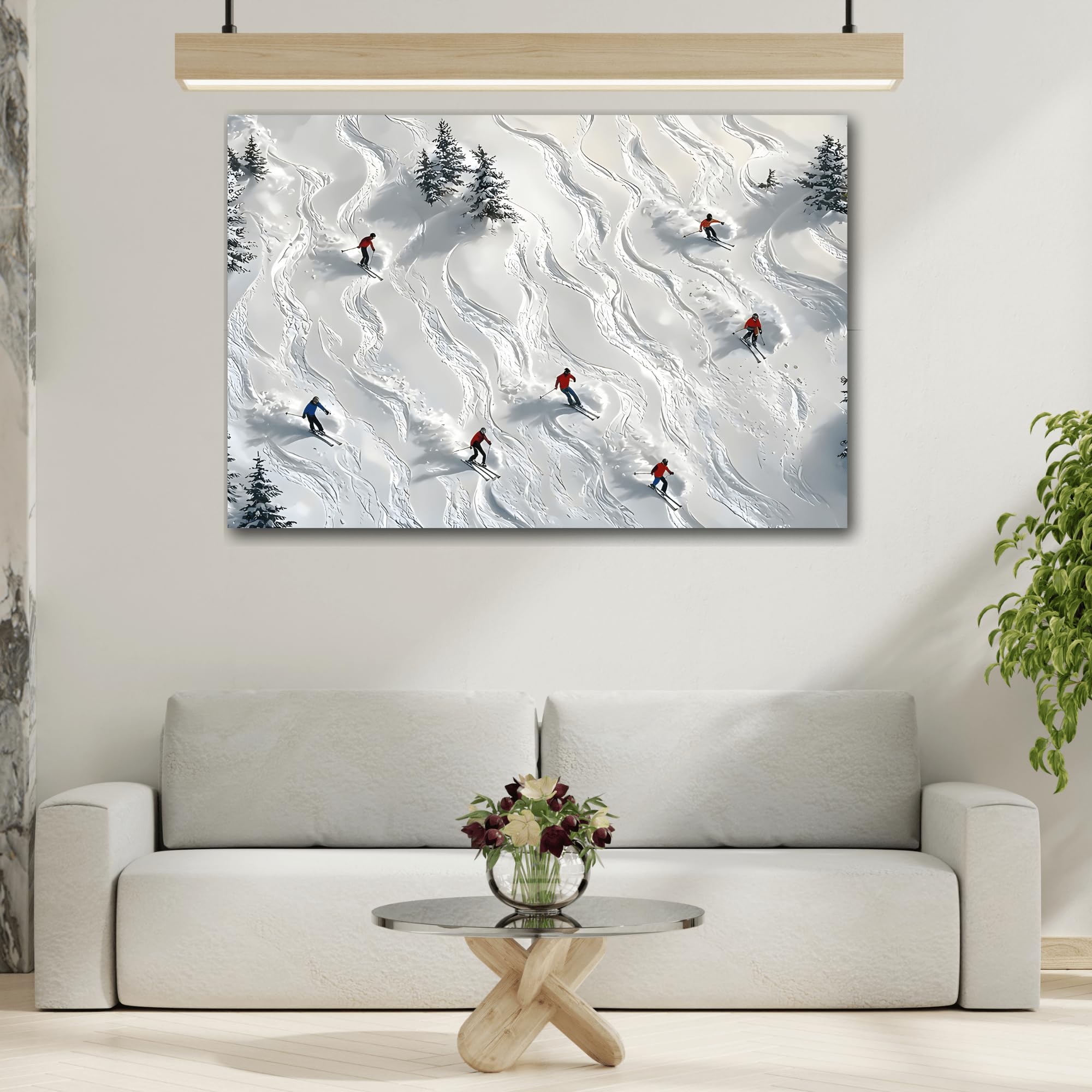 Abstract Skiing Sport Canvas Winter Wall Art, Skiers Sky Home Decor 36x24inch 90x60cm (Horizontal) / 1.25inch 3.175cm