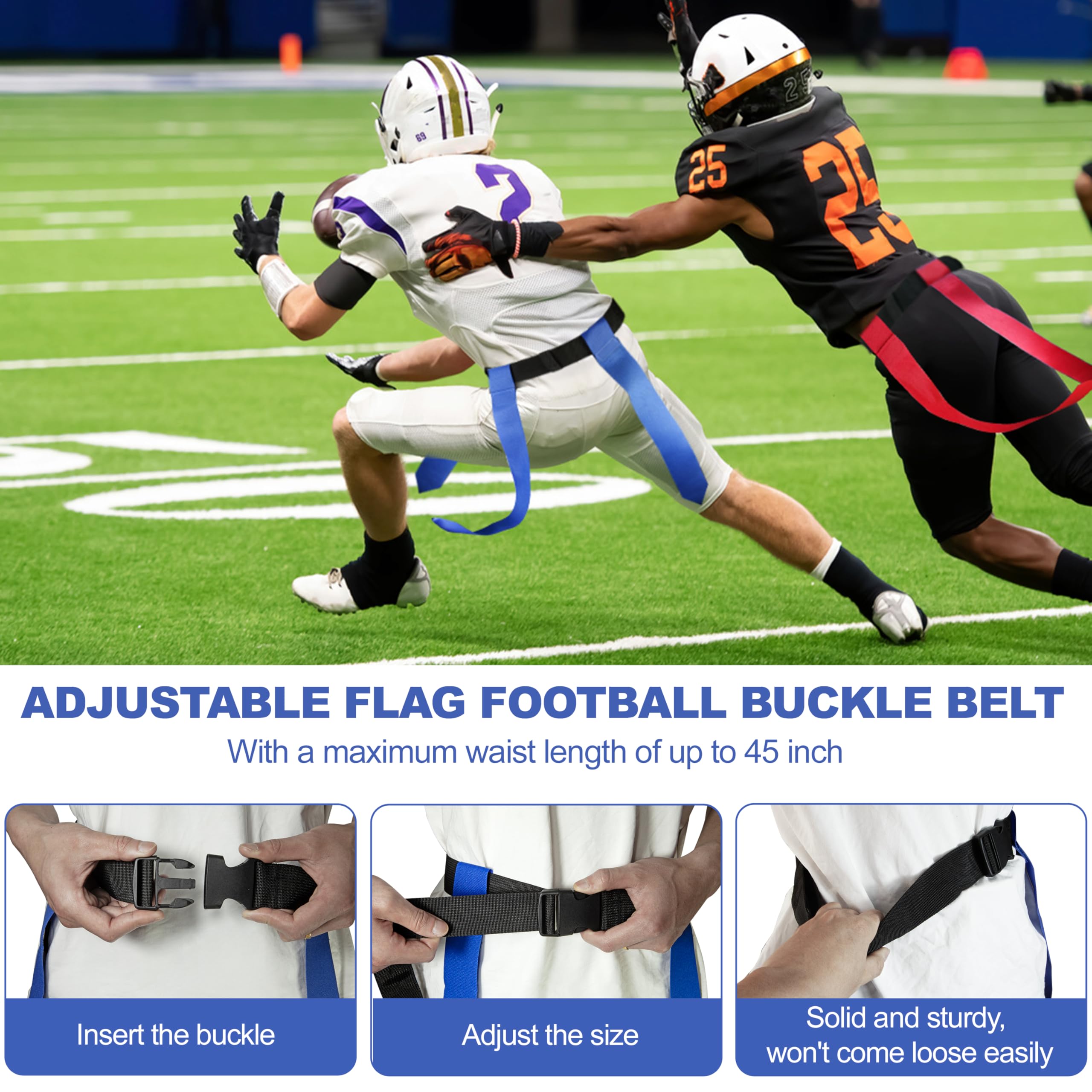 Cinturones de fútbol de bandera, juego de fútbol ajustable para 14 jugadores con 42 banderas, 8 conos de práctica y bolsa, para entrenamiento de niños, jóvenes y adultos
