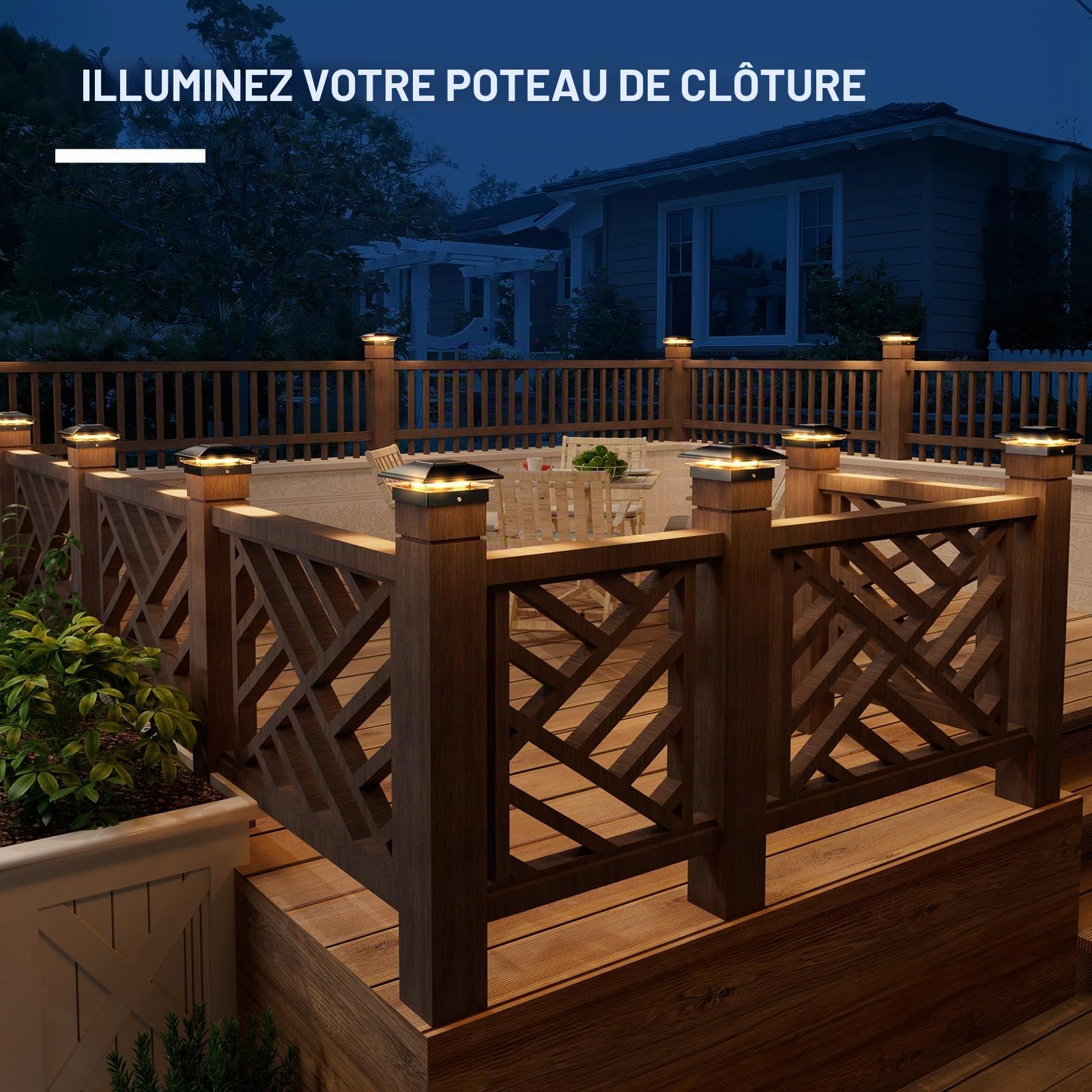 VOLISUN Lot de 12 Lampe Solaire Exterieur Lumières, Solaires de Chapeau de Poteau 2 Modes Lampe LED Etanche pour Jardin Terrasse Clôture, Convenable 8x8 9x9 10x10 cm Poteau en Bois
