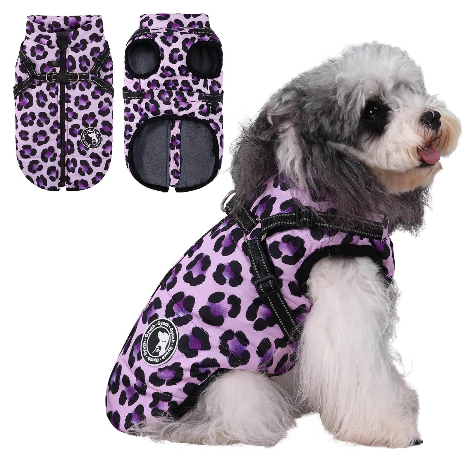 Gyuzh Dog Winter Coat for Small Medium Large Dogs, Waterproof Dog Jacket with Adjustable Built-in Harness, Reflective Warm Fleece Lined Vest, Winter Windproof Snowsuit with Zipper for Puppy