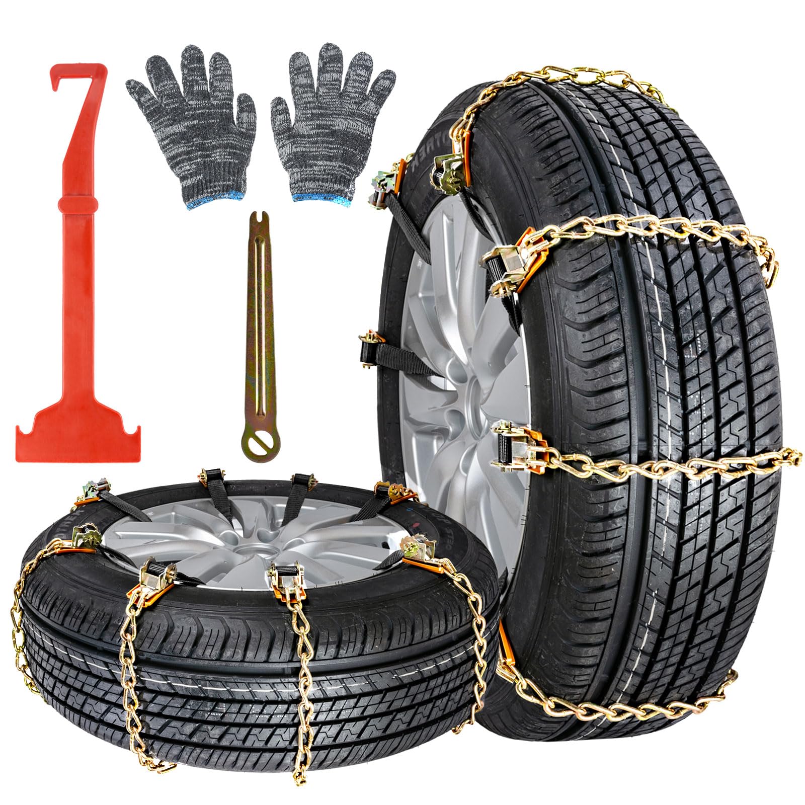 8pcs Snow Chains for Cars Ninonly Stainless Steel Snow Chains for Tyres Universal Anti-Skid Emergency Adjustable Snow Tyre Chain SUV For Ice Snow Mud Road Safety Tire Width 165mm-275mm