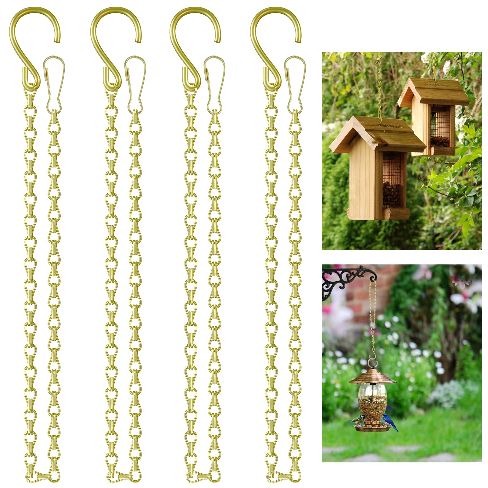26 Inch Hanging Basket Chain with Hooks, Gold Hanging Chain for Hanging Bird Feeders, Billboards, Chalkboards, Basket, Planters, Lanterns, Wind Chimes and Decorative, 4 Pack