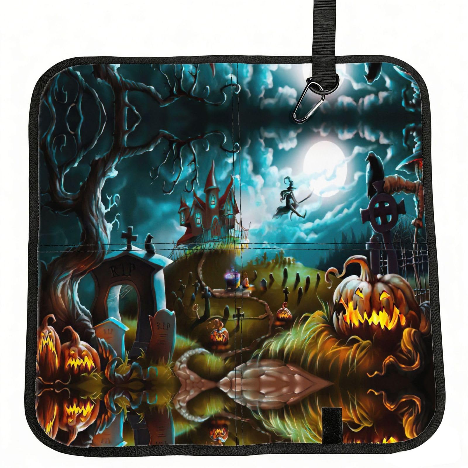SDEGTHO Halloween Pumpkin Graveyard Printed Foldable Seat Pad with Closure, Lightweight Cushion for Airplane Travel Camping
