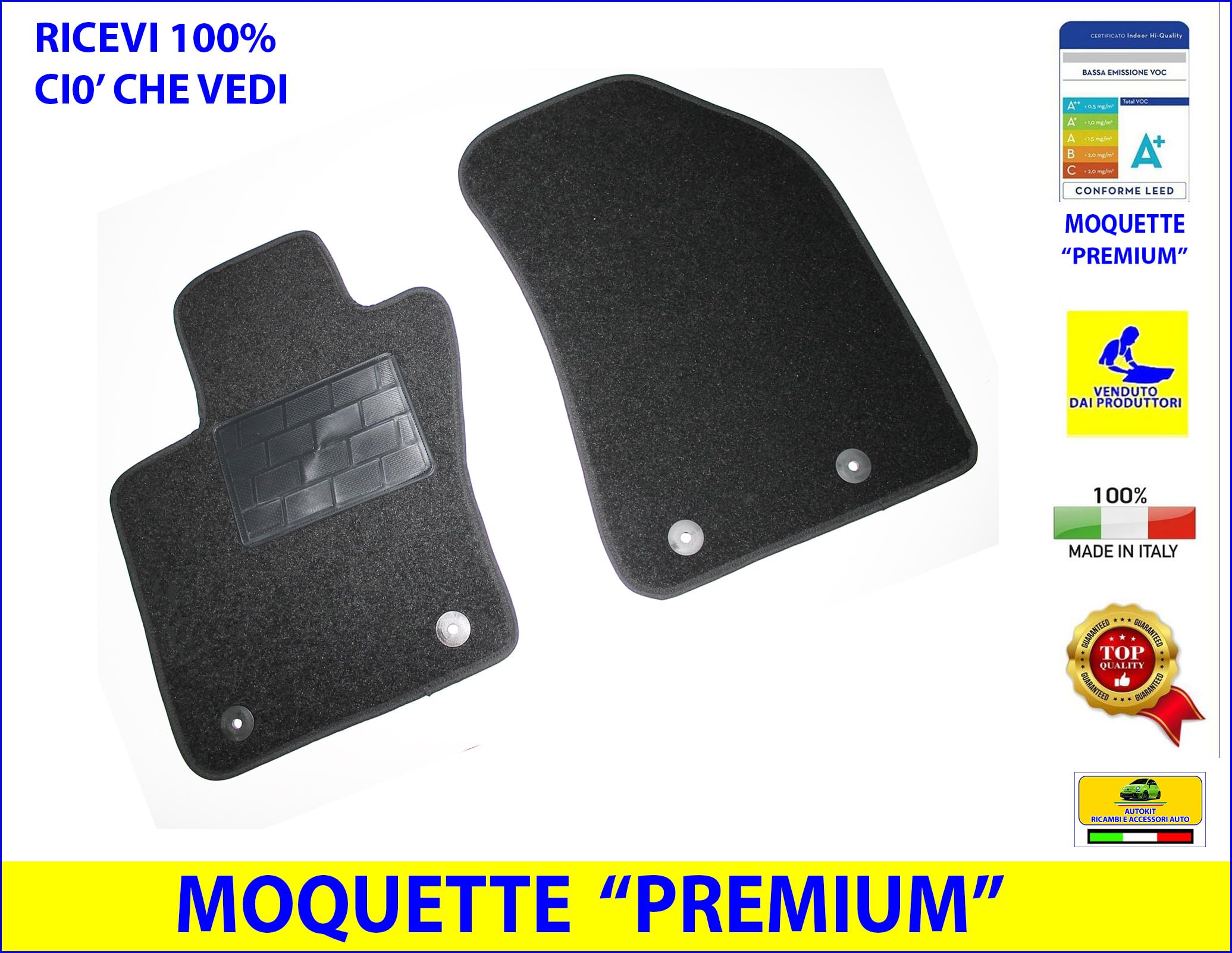 Tappetini Auto In Moquette Antiscivolo Per Jeep Compass (dal 2017), Solo Coppia Anteriore, Prodotto In Italia, 131858-2 - 2