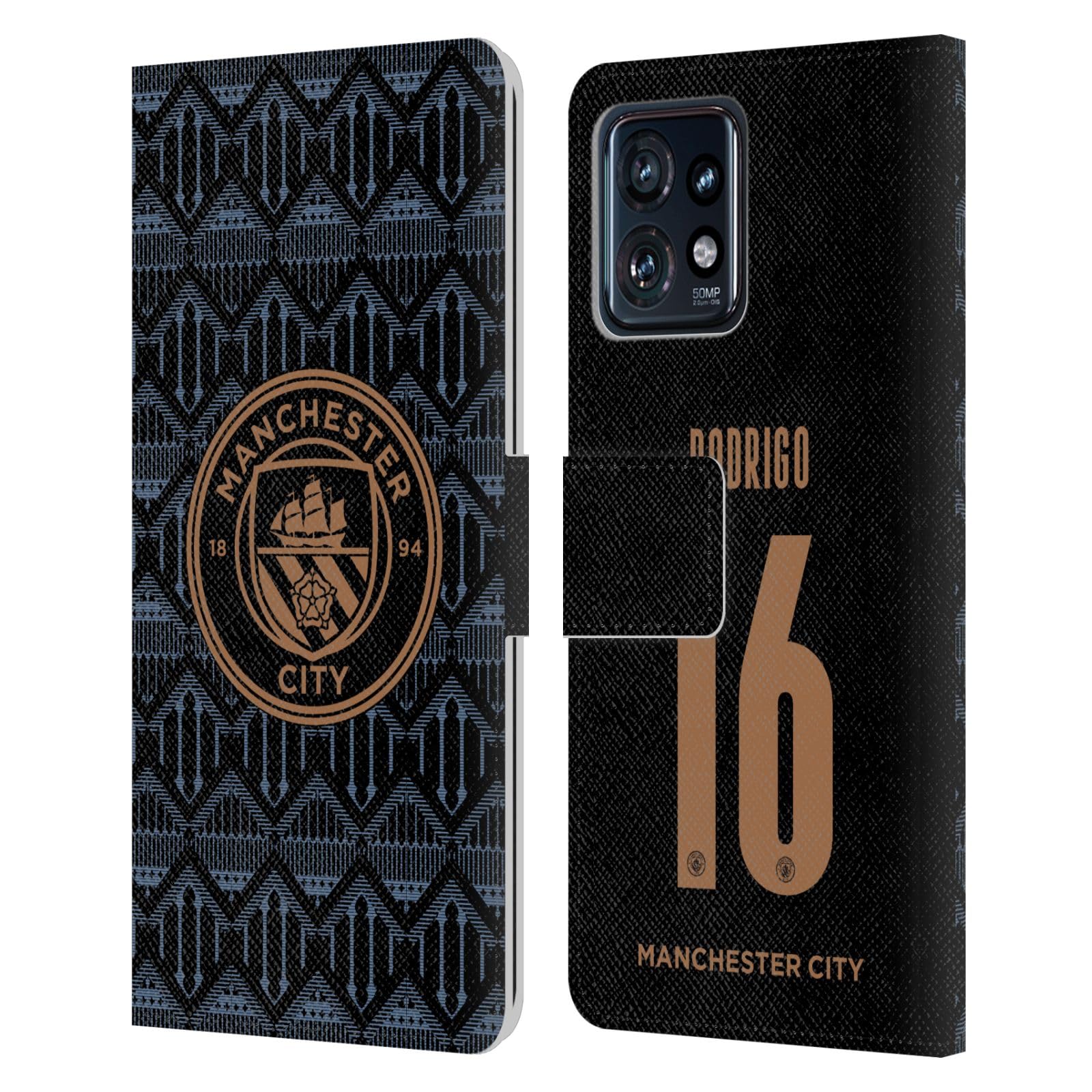 Head Case Designs Officially Licensed Manchester City Man City FC Rodrigo 2020/21 Players Away Kit Group 1 Leather Book Wallet Case Cover Compatible with Motorola Moto Edge 40 Pro