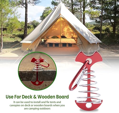 Miniatura 5 de CHANGE MOORE Clavijas de anclaje para cubierta con mosquetones, estacas de aluminio resistentes al viento para tienda de campaña de resorte,