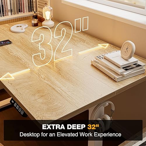 Miniatura 5 de Grandder 55x32 Escritorio Eléctrico Grande de Pie, Escritorio de Computadora con Altura Ajustable con 2 Ajustes de Memoria, Escritorio de Pie para