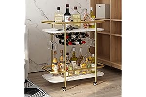 BENOOS Gold Marble Pattern Bar Cart on Wheels, Modern Serving Home Kitchen...