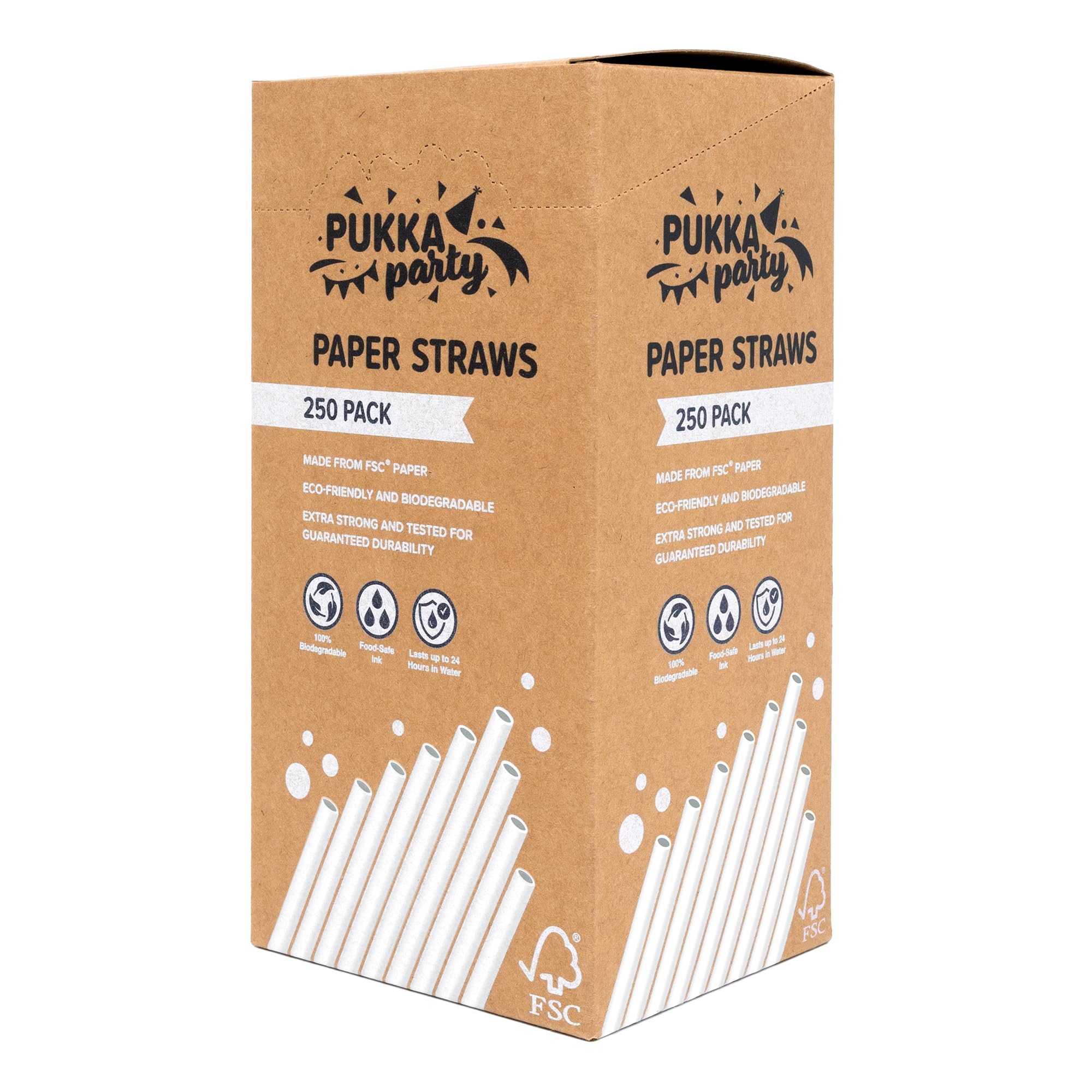 PUKKA party Paper Straws, Pack of 250 Eco-Friendly, Biodegradable Drinking Straws, Extra Strong Durability