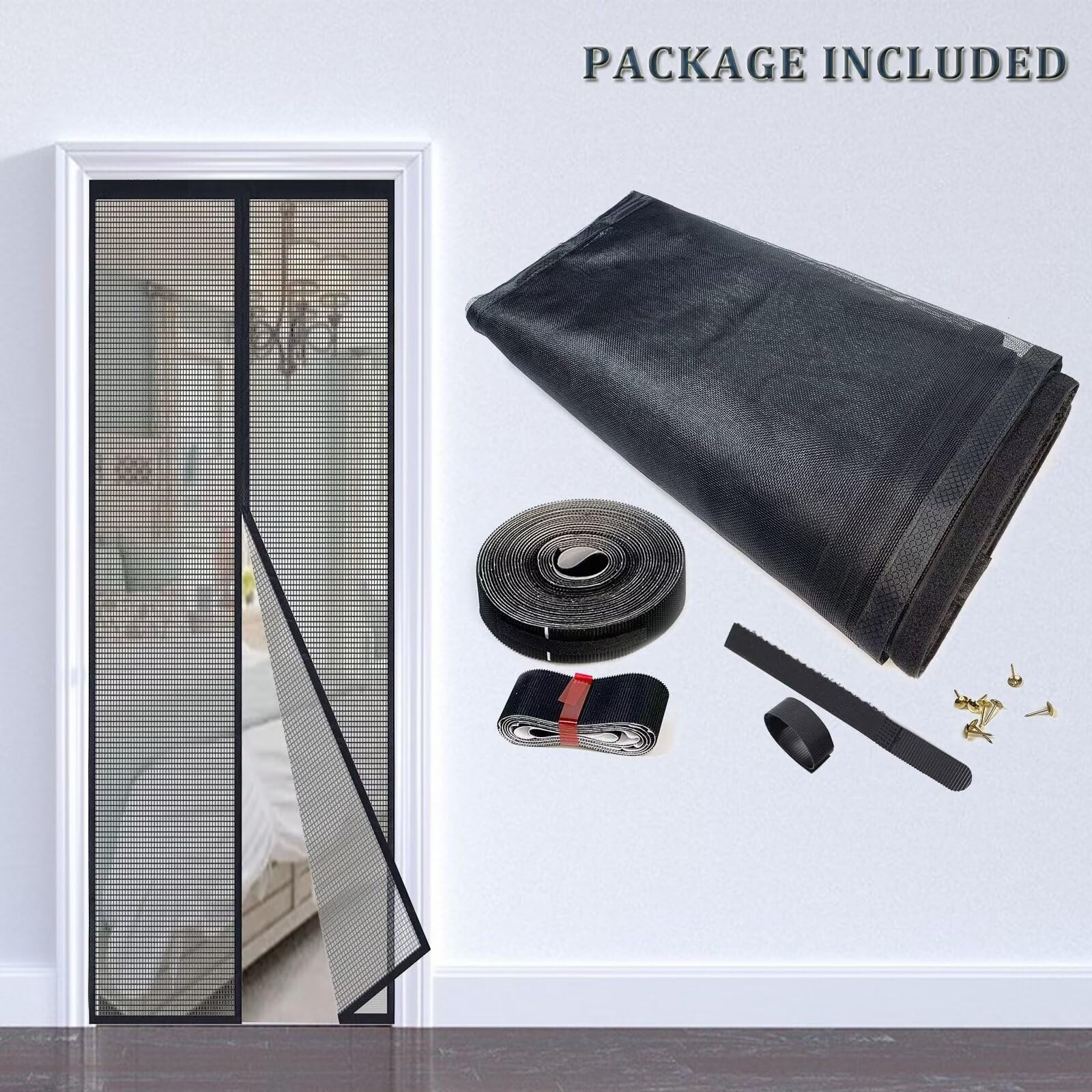 Zanzariera Magnetica per Porte 130x260CM Fibra di vetro,Rete Fine，si Chiude da Sola，Zanzariera Magnetica per Porte Finestra，Facile da Installare，Ritardante di fiamma, resistente agli strappi，Nero