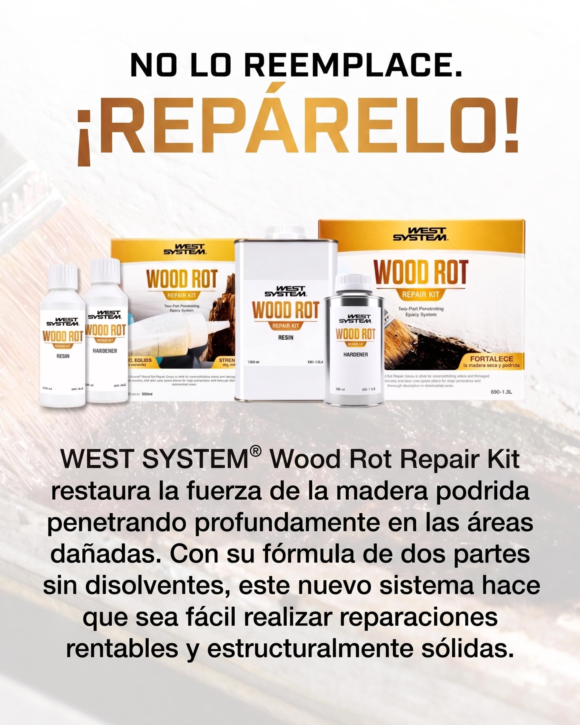 WEST SYSTEM Kit Reparación Madera Podrida - Resina Epoxi Madera - Pequeño