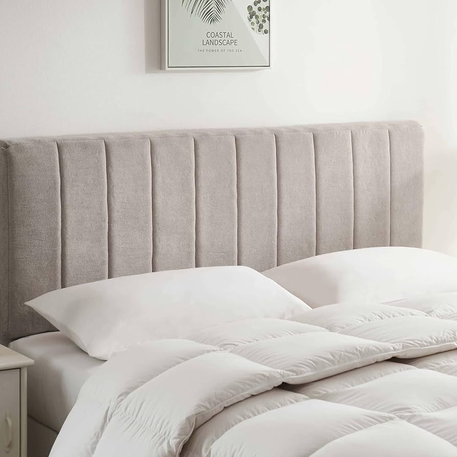 Hearth & Harbor Upholstered Queen Headboard - Easy Assemble Channel Stitched Headboard Queen Size - Wall Mounted Headboards with 3D Soundproof Wall Panels Peel & Stick Floating Headboards, Silver