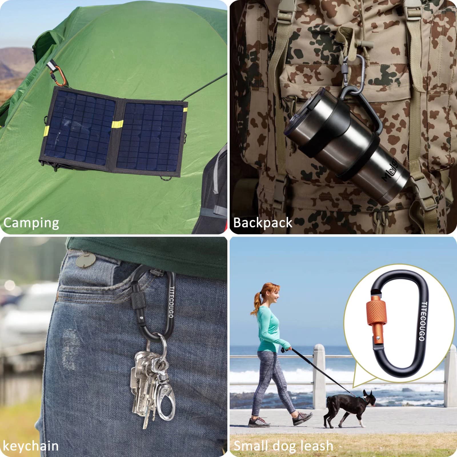 TITECOUGO 4 PCS Aluminum Alloy D-Ring High Strength Carabiner Key Chain Clip Hook For Camping Hiking Sky Blue Black - Image 4
