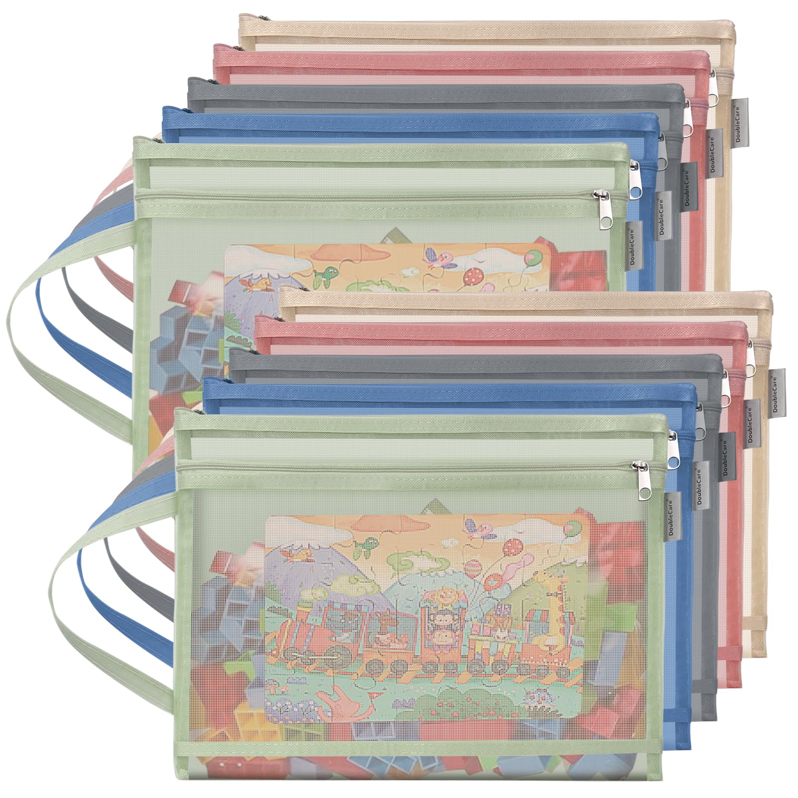 10 Stück 𝐒𝐩ielzeug-𝐀𝐮fbewahrungsbeutel mit Reißverschluss, farbiges Netzgewebe, doppellagig, 𝐒𝐩ielzeugtaschen für 𝐊𝐢nder, A4-Reißverschlusstasche mit Griff, geeignet für die 𝐀𝐮fbewahrung