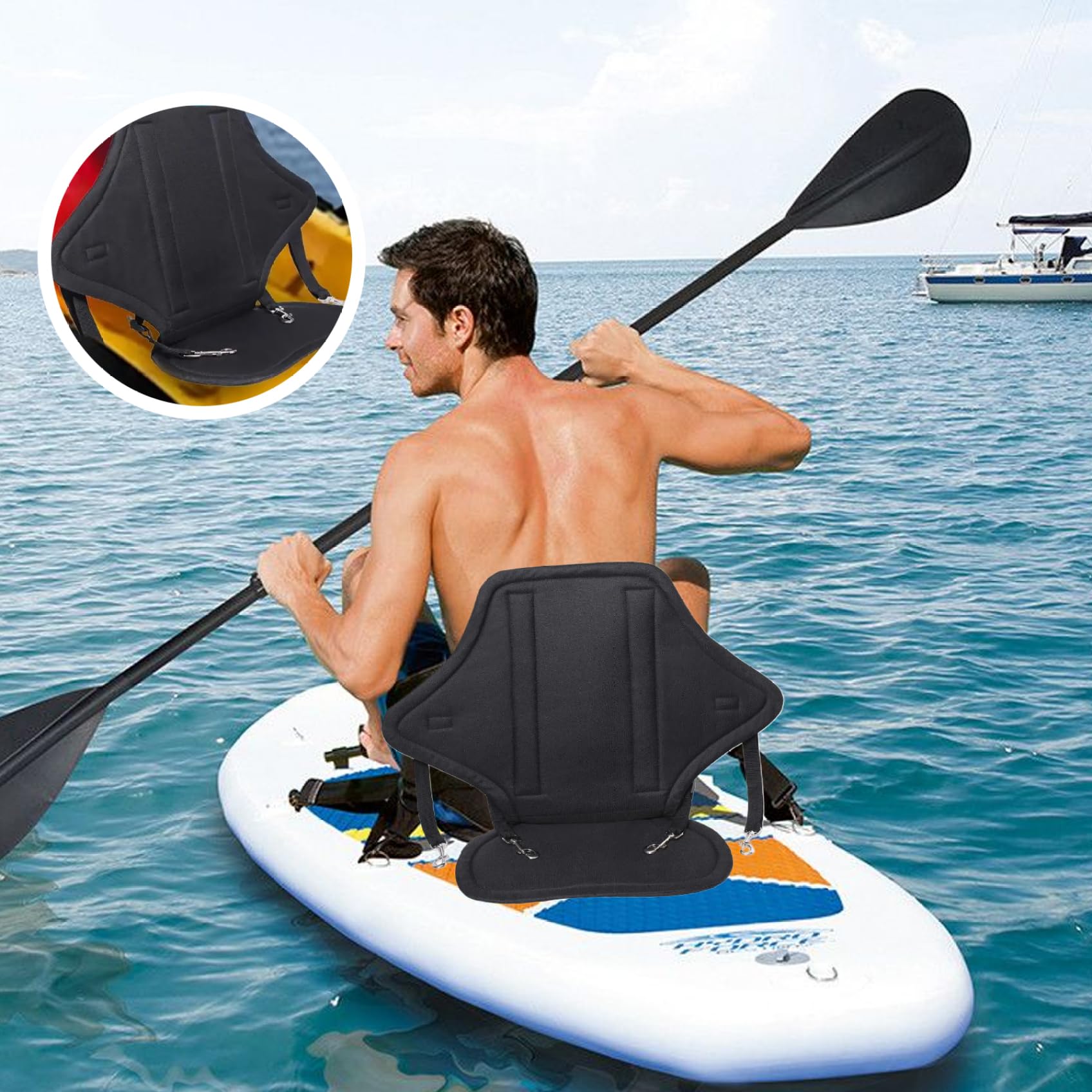 Siège de kayak 1pc avec siège à paddle réglable en nylon avec un siège de canoë réutilisable détachable avec sac de rangement accessoires en kayak noir