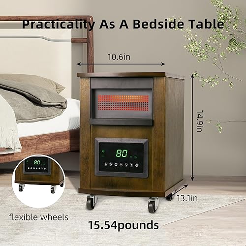 Miniatura 7 de Calentador de espacio infrarrojo de 1500 W con 3 ajustes de calor, protección contra sobrecalentamiento remoto y protección contra vuelcos, ruedas
