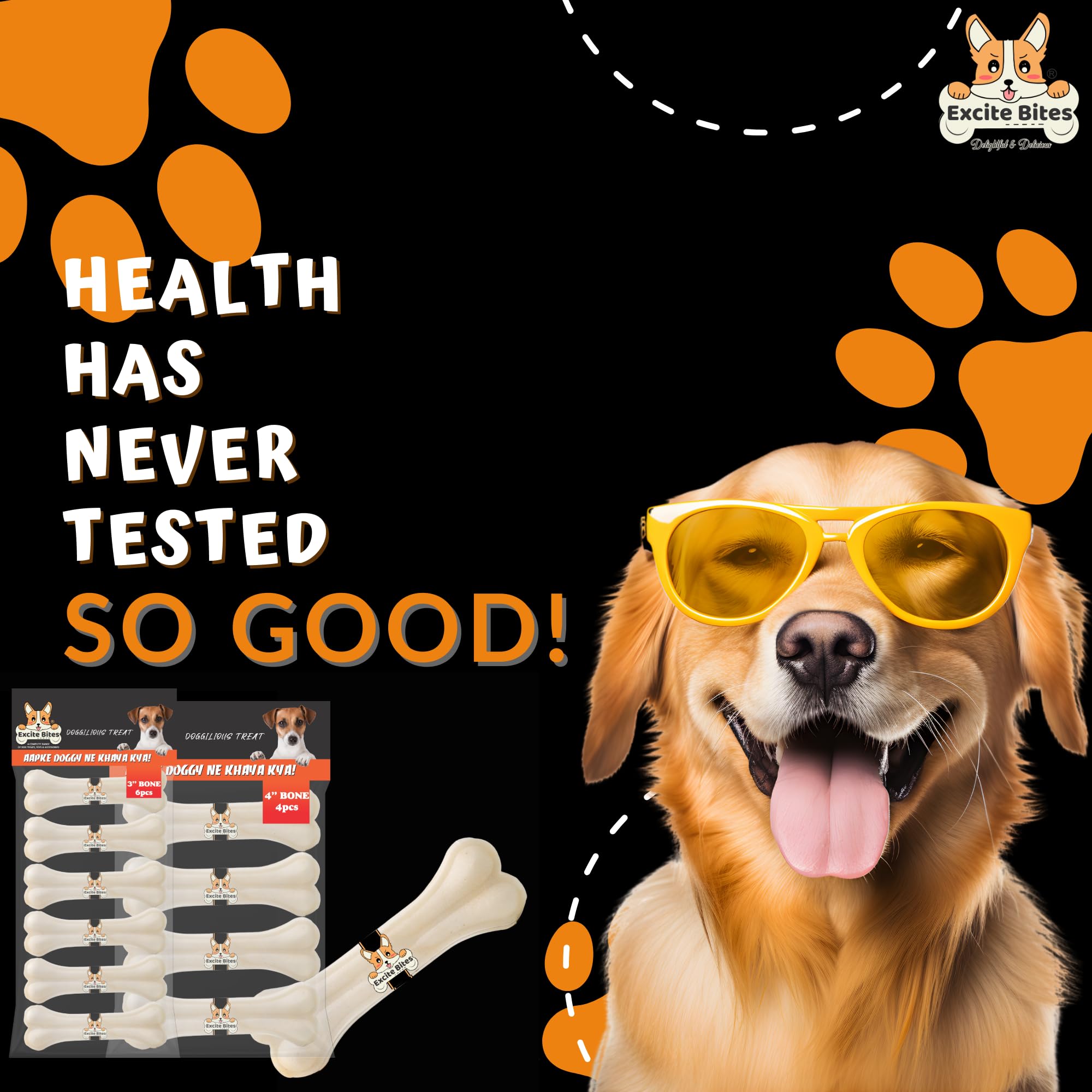 Excite Bites Combo Offer - Pet Rawhide Bones (Dog Chews) (3"-6Pcs)(4"-4Pcs), 385 g (Pack of 2) 4