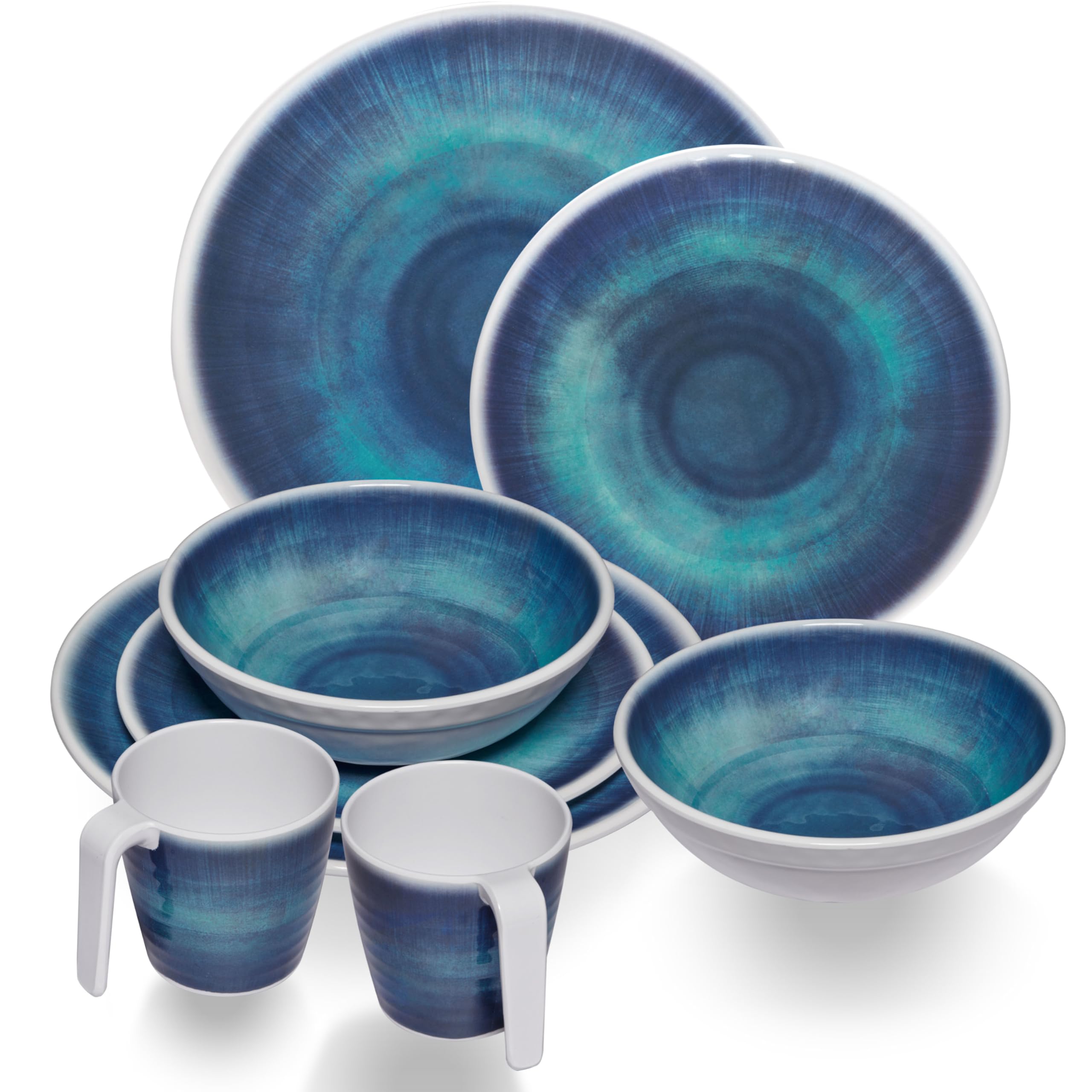 Melamin Geschirr Set Jesolo Blau 2 Personen 8 Teile Tassen Camping Picknick