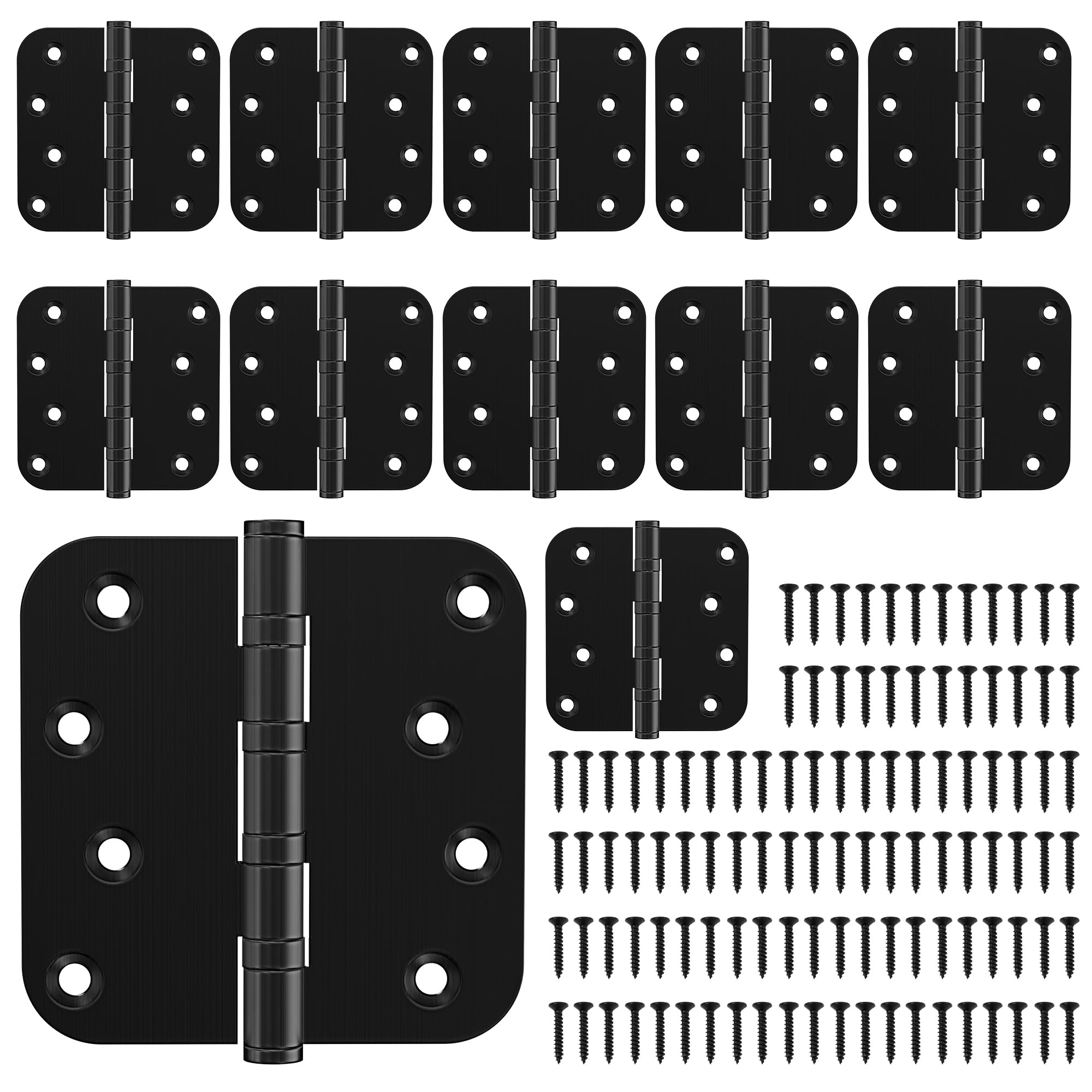 KOLET 4 Inch Black Ball Bearing Door Hinges 5/8'' Radius 12 Pack