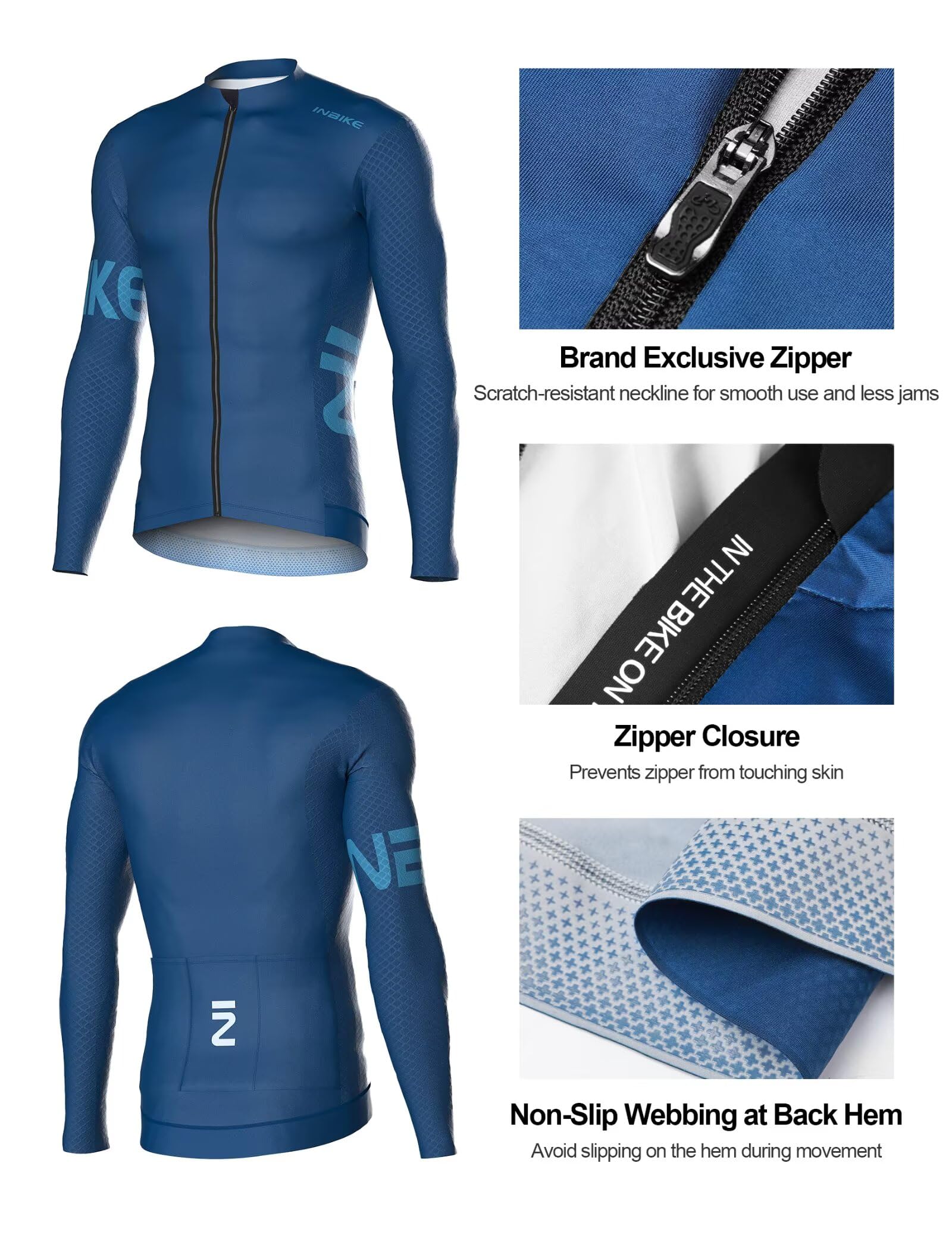 INBIKE Maillot de cyclisme pour homme, manches longues, séchage rapide, avec poches, anti-humidité, pour vélo de route VTT