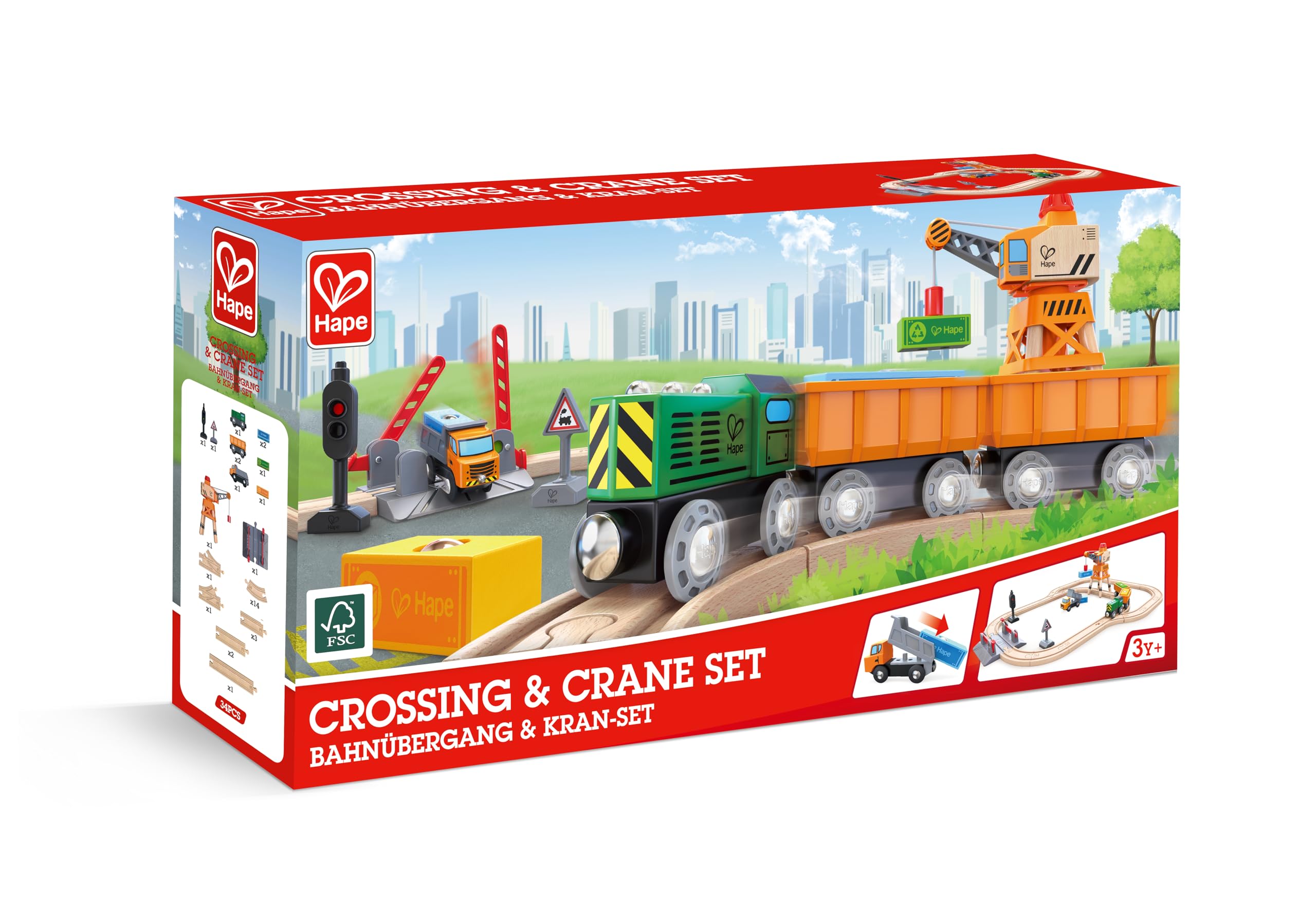 Hape Eisenbahnwelt Bahnübergang & Kran-Set, ab3 Jahren