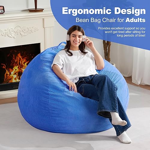 Miniatura 63 de Homguava Puf de 3.5 pies: puf de lágrima con relleno de espuma viscoelástica, sillas compactas de puf, sofá suave con funda de pana (gris)