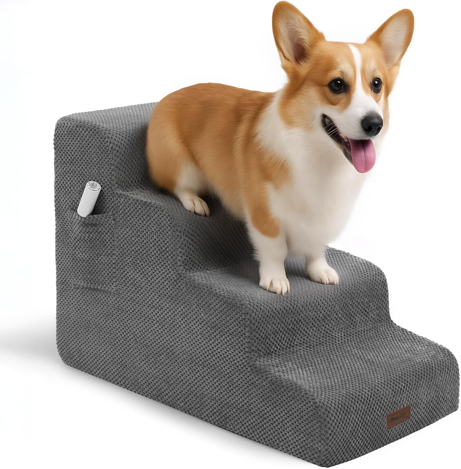 Deconovo Pet Stairs for Small & Elderly Dogs Cats 4-Step Dog Ramp Non-Slip Surface, Soft Washable Cover, Portable for Couch & Bed Use –Ideal for Senior Pets, Compact Storage Friendly, 19.7" H Ash Gray 4 Steps Ash Gray
