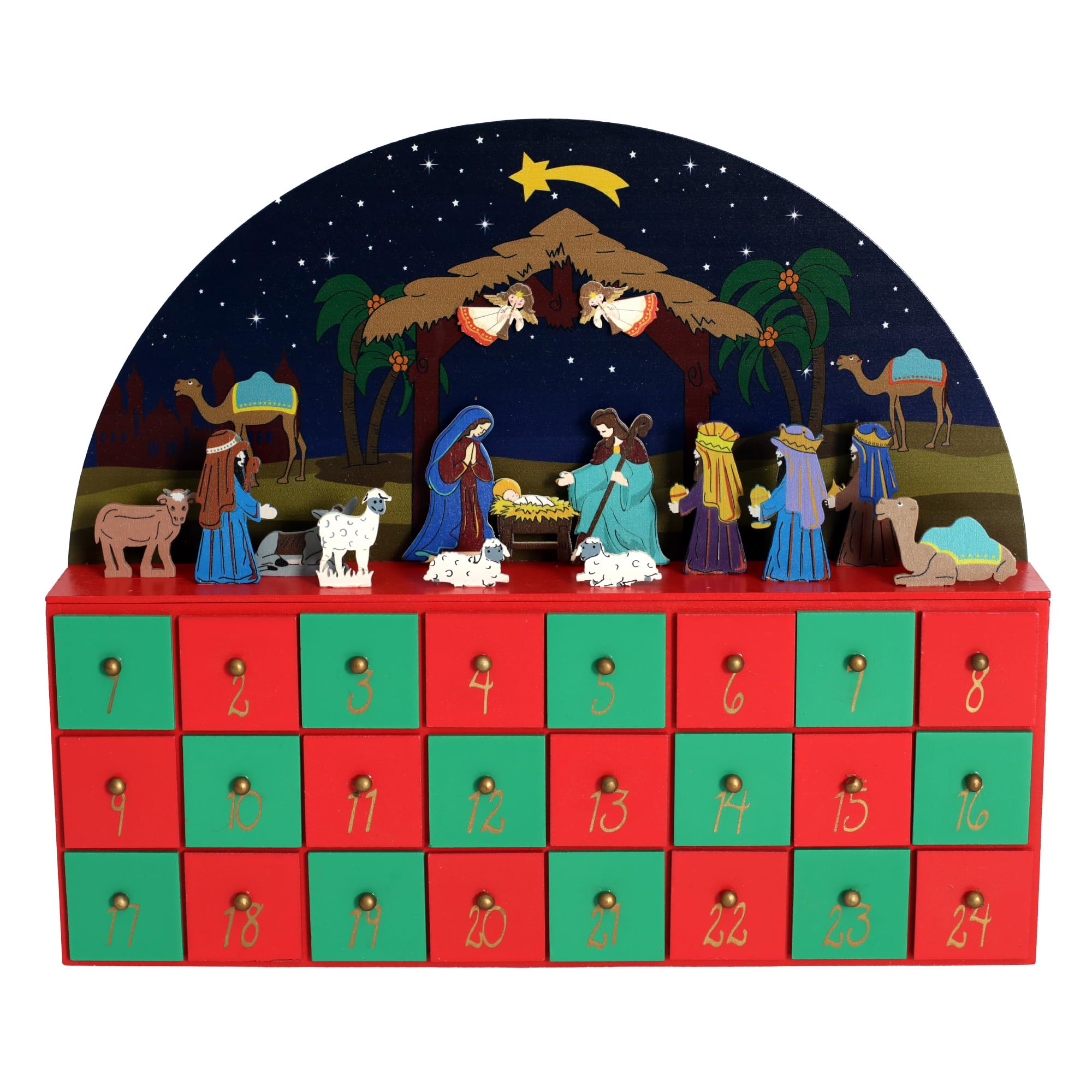 PE Caja de calendario de Adviento de madera de Navidad, belén, decoración de mesa, cuenta regresiva, regalos de vacaciones, decoración del hogar para adultos y niños