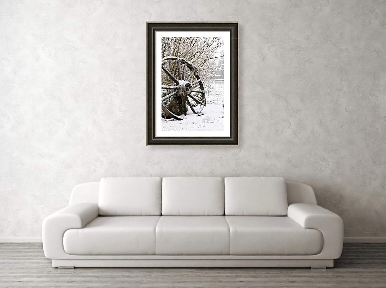 Antique Wagon Wheel Photo Unframed Icy Fence Seasonal Art Print Rustic Winter Scene Farmhouse Decor Vintage Farm Equipment Picture Frozen Country