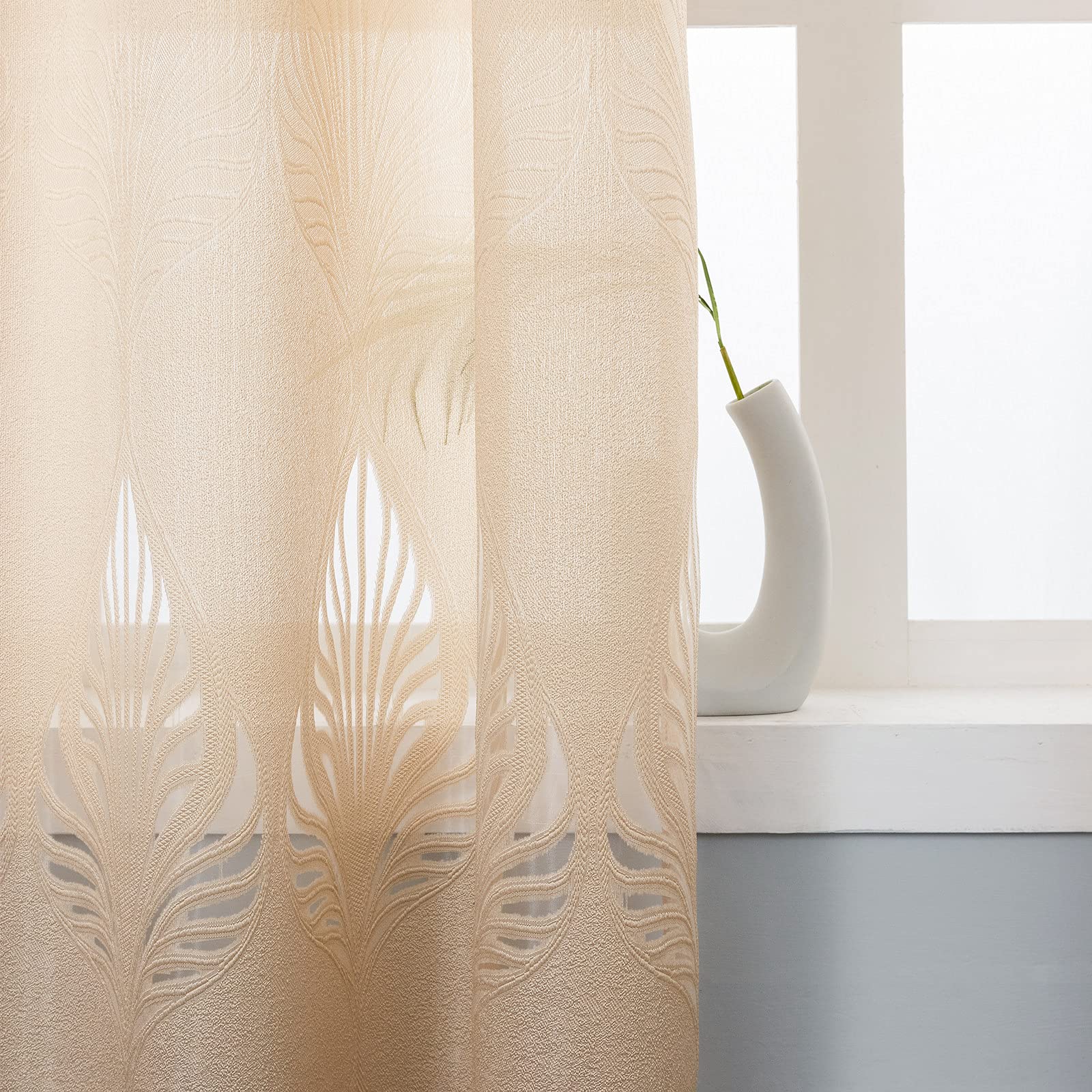 M&W DAS DESIGN Curtain Gardienen Vorhang Mit Ösen Gardinen Vorhänge Vorhang Curtains Schlafzimmer Mit Kräuselband Mit Ösen Wohnzimmer Mit Kräuselband Halbtransparent(beige 140 * 245(B*H) 2 STK)