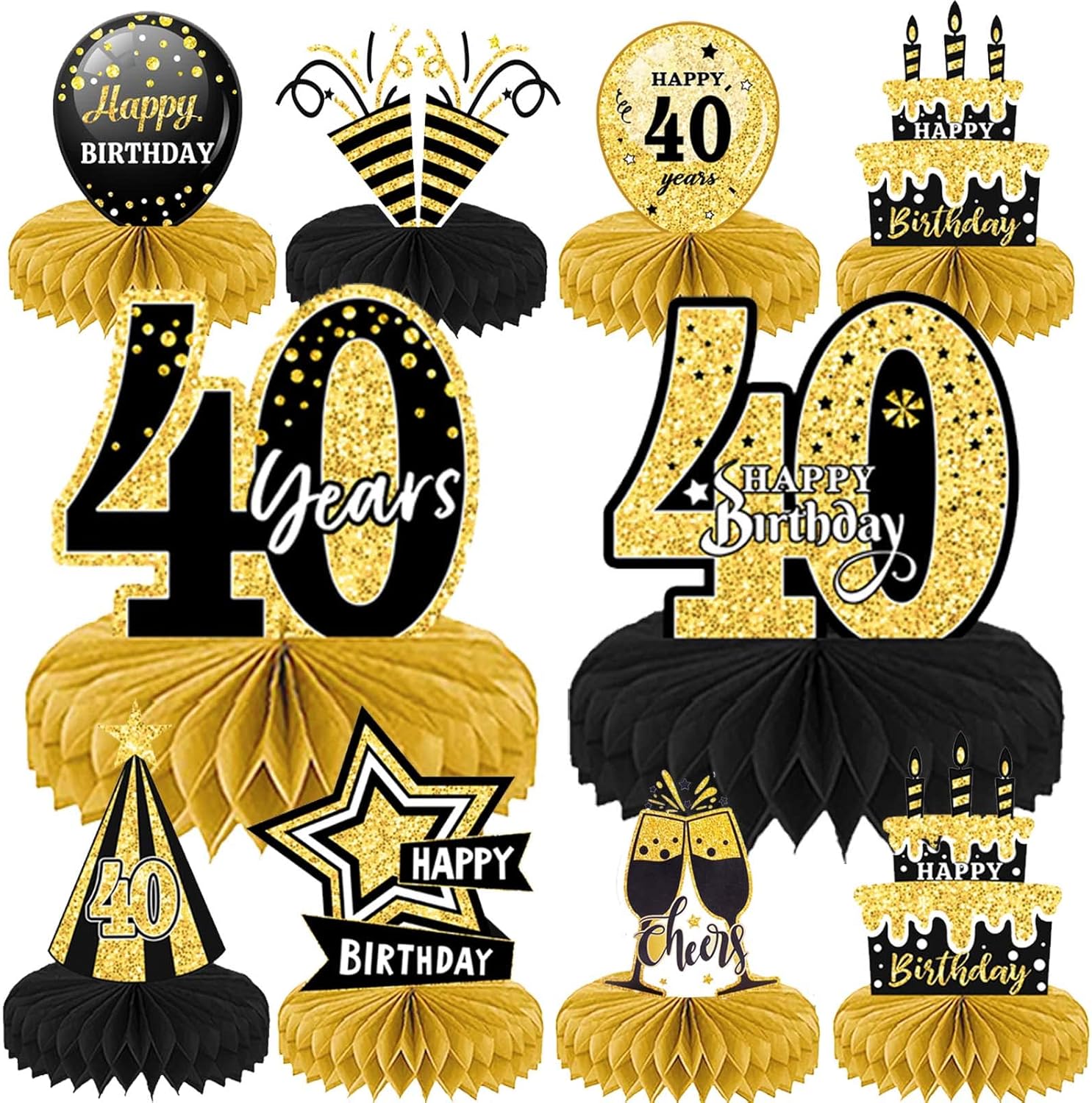 Centrotavola Compleanno Nido D'ape - Tema Oro E Nero, Per 70 Anni, Decorazioni 3D - Foto 6