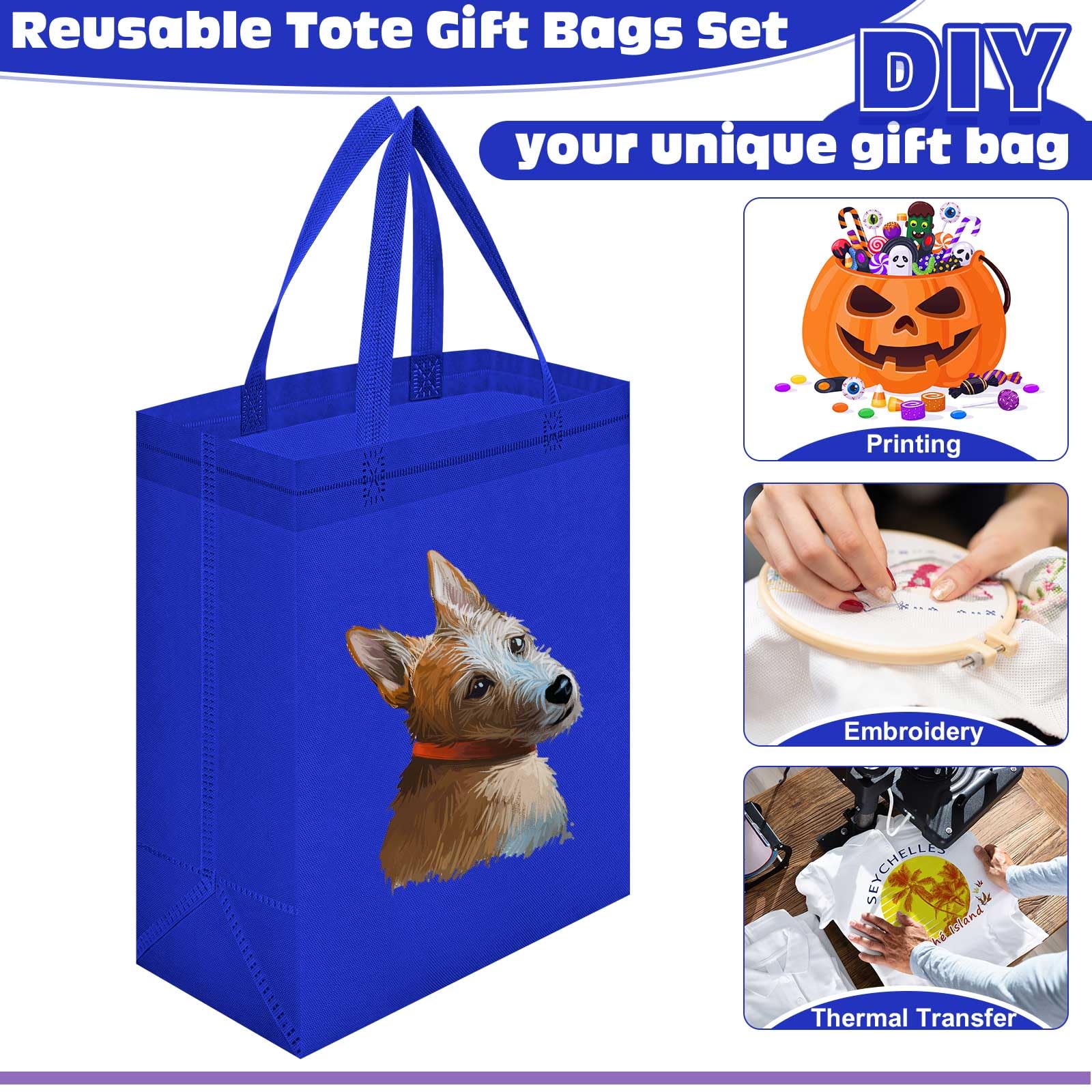 Reginary 50 Pieces Reusable Totes Bag Bulk Shopping Bags Non Woven Grocery Handbag