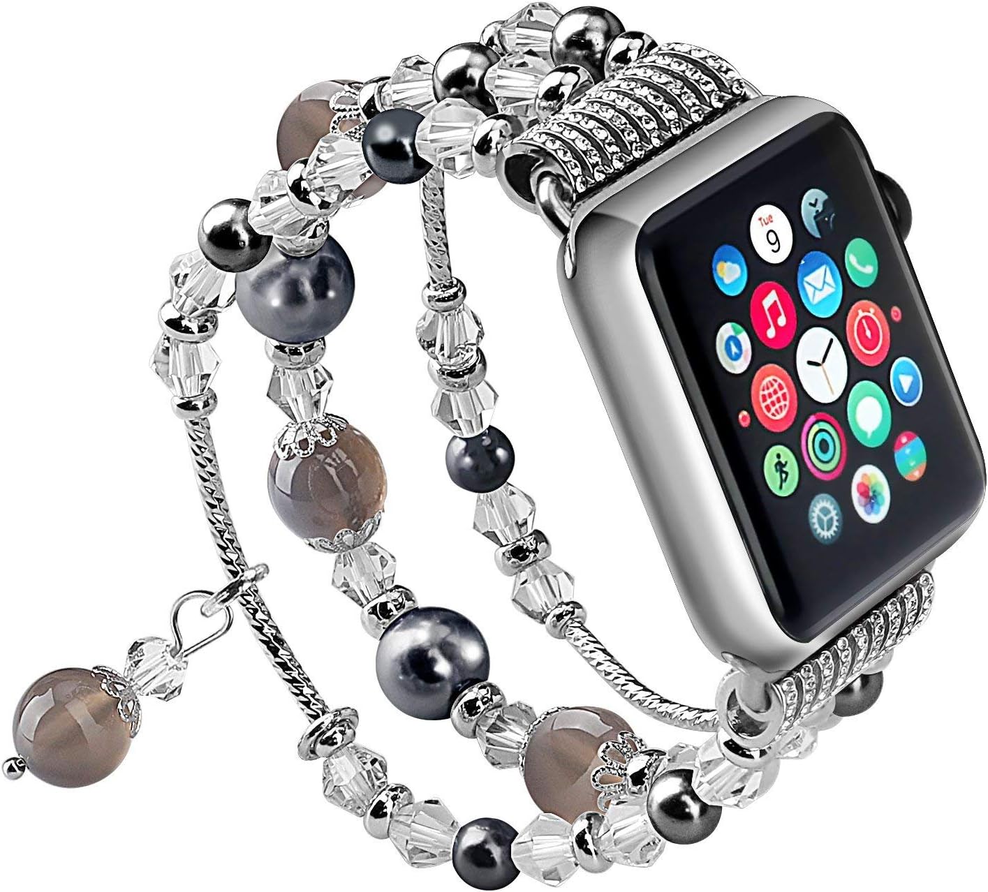 for Apple Watch Band, iWatch Band, Yuanli Apple Watch Strap with Fashion Handmade Elastic Stretch Faux Pearl Natural Stone Bracelet Strap for Apple Watch Series 1 Series 2 Series 3 (Gray, 42mm)