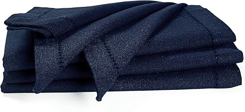 Palisa Juego de 4 servilletas de tela con detalles de dobladillo y esquinas ingletadas, juego de 4 (18 x 18 pulgadas), color azul marino,