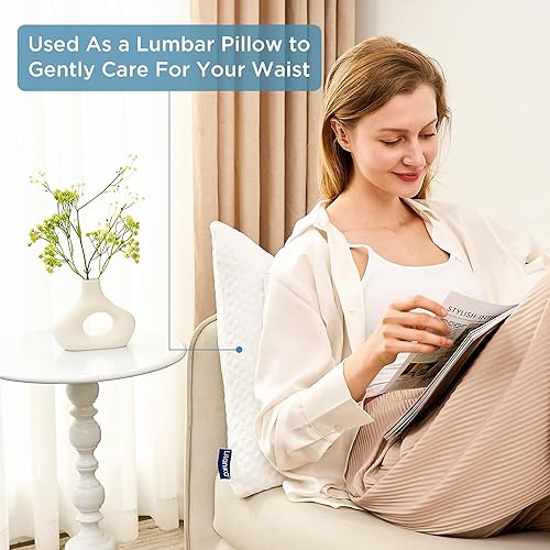 Miniatura 4 de Litanika Almohada de cuello y rodilla de tamaño mini de viaje, almohada de cama curvada, soporte lumbar de espalda, relleno ajustable, almohada de