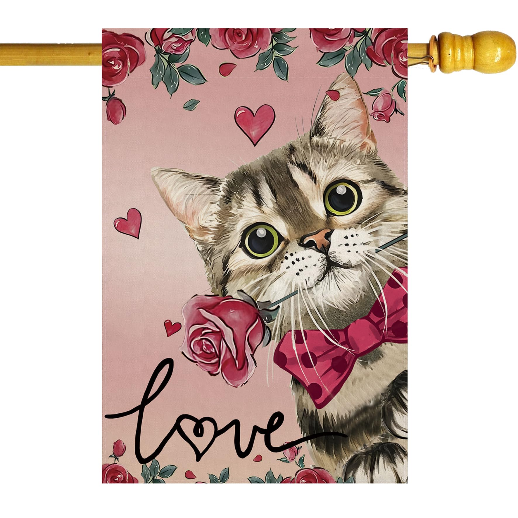 ZAEW ウェルカム バレンタインデー ロマンチック ラブ ハート カップル 猫 足跡 ハウス フラッグ 大 28 x 40 インチ Nuibers クリスチャンフラッグ 3x5フィート 外側用 丈夫 3層ポリエステル クリスチャン教会旗 屋外 両面長持ち 十字架  BA-301DD／コーデュラバリスティック生地3段腰袋 - knicks