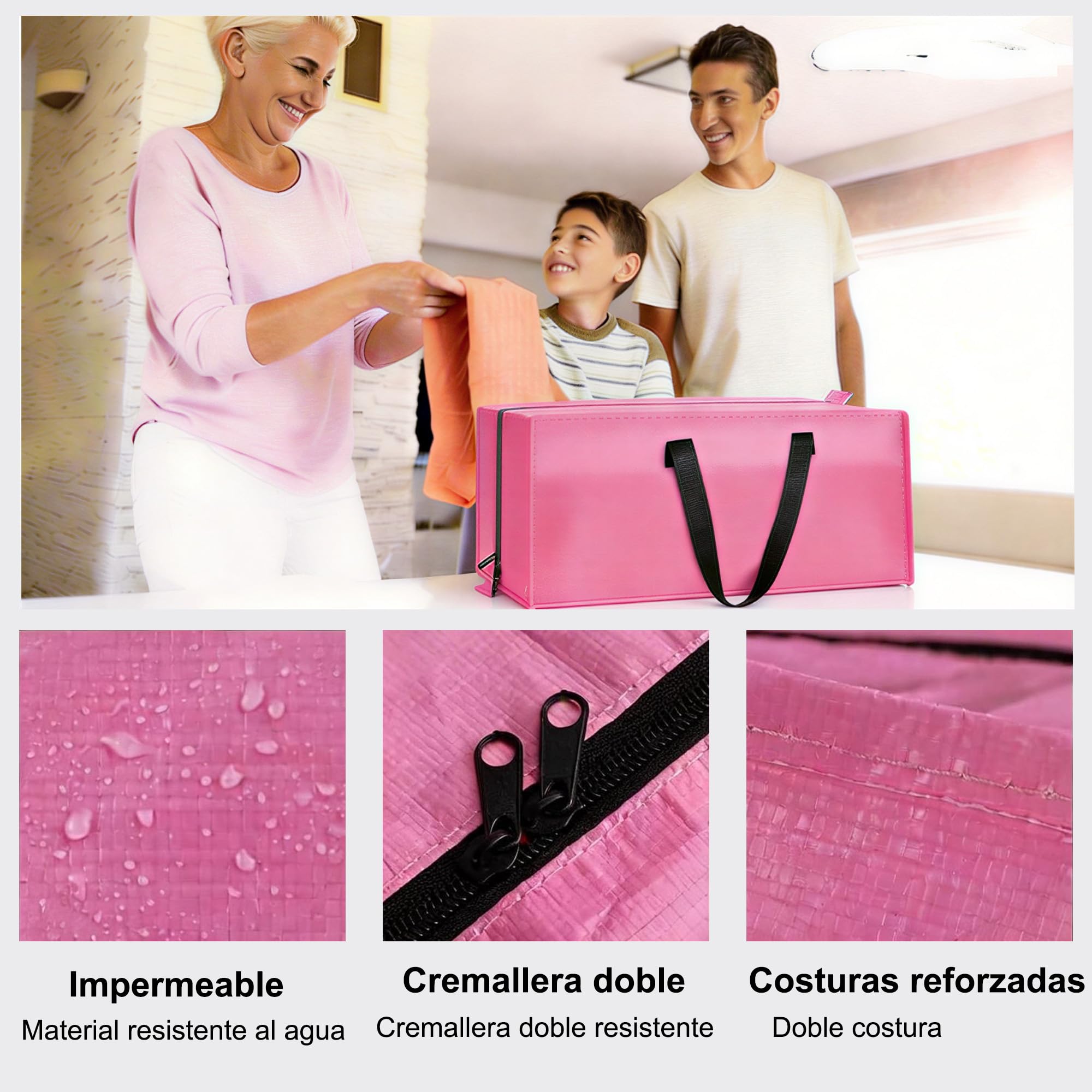 FUSHITON Bolsas de Mudanza Rosa 6 Unidades, Extra Grande 83L Bolsas de Almacenamiento con Cremallera y Asas Reforzadas, Bolsas Plegables para Mudanza, Ropa, Ropa de Cama